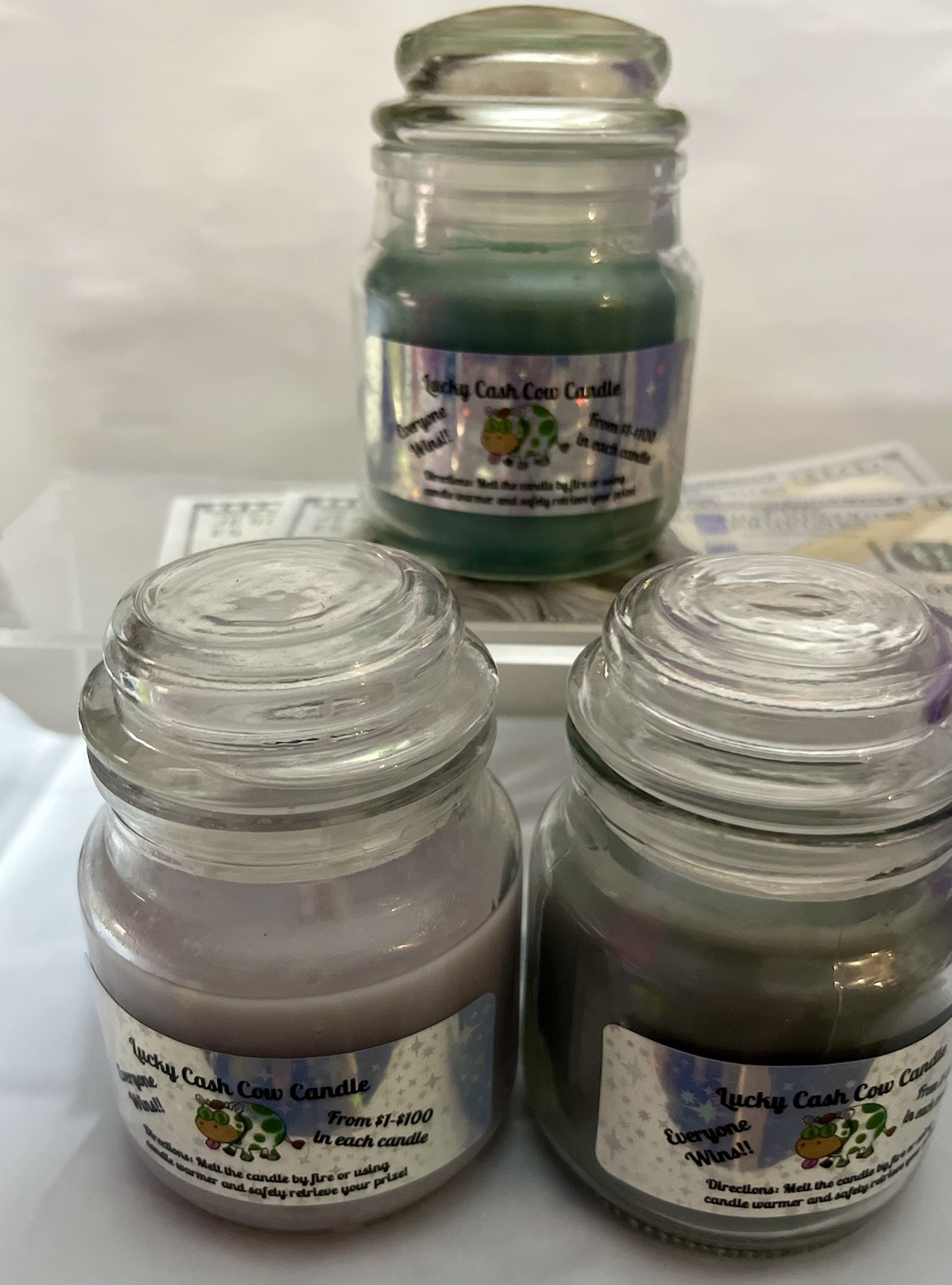 3oz. Lucky Cash Money Candle•REAL $ INSIDE•Candles CONTAINS from $1-$100