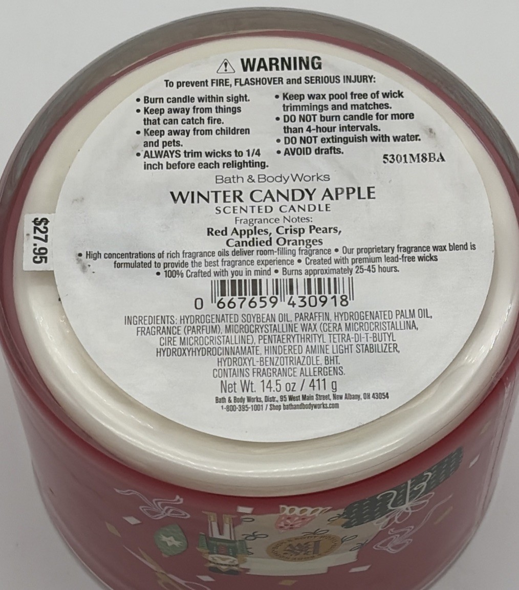 Bath & Body Works WINTER CANDY APPLE 🎅🍎 Scented 3 Wick CANDLE 25-45 HRS YUM
