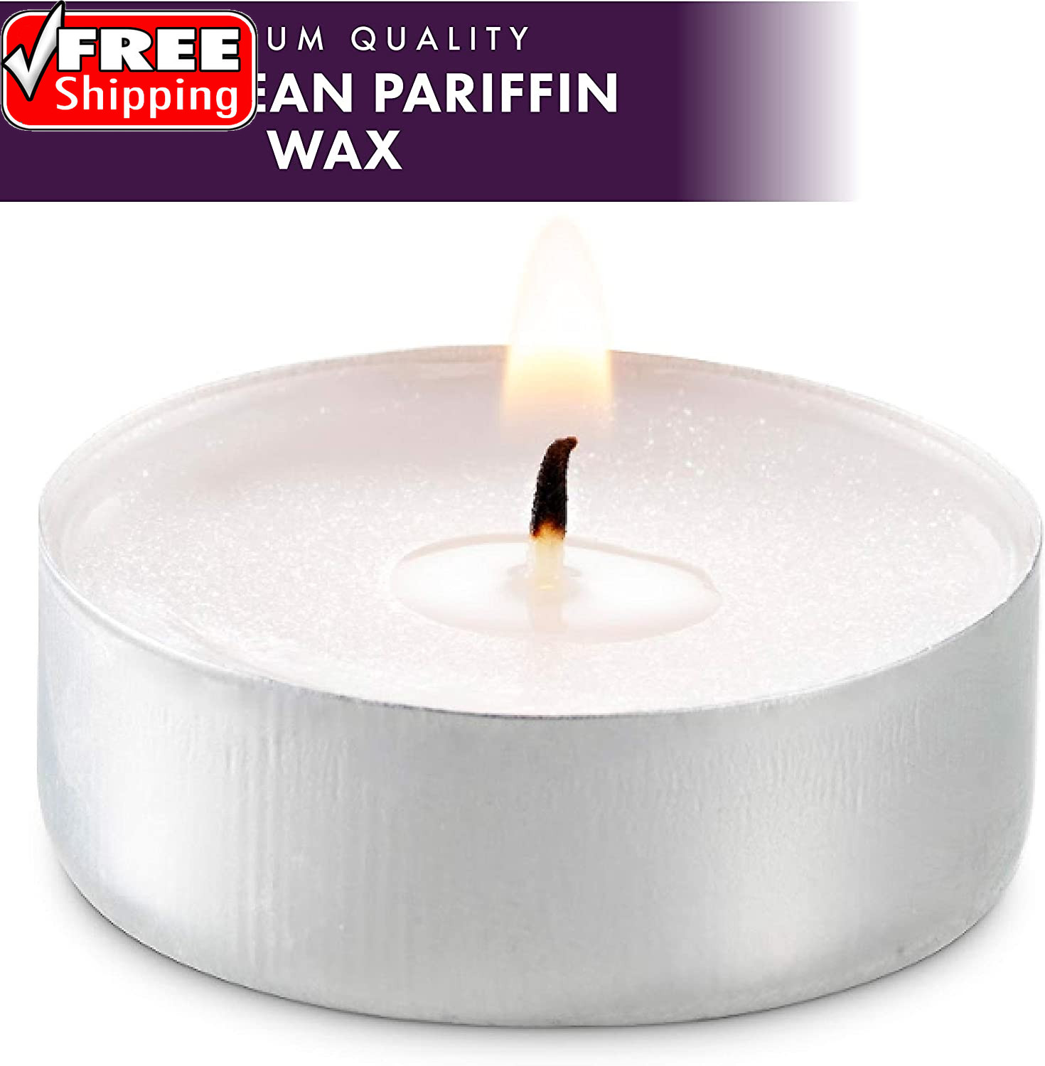 Unscented Tea Light Candles 100 Pack | 4 Hours, White, Smokeless, Dripless Small