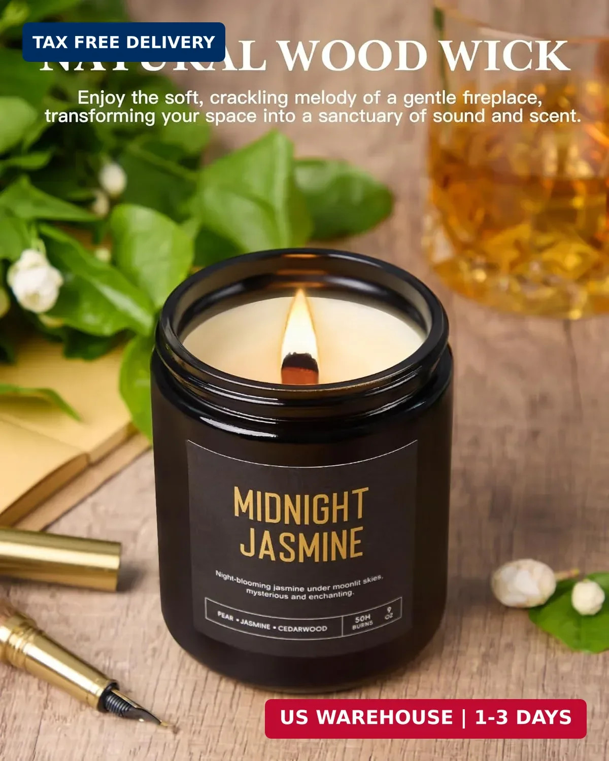 Men’s Candle Gift Set, 4 Pack Crackling Wood Wick Soy Scented Candles, 36oz M…