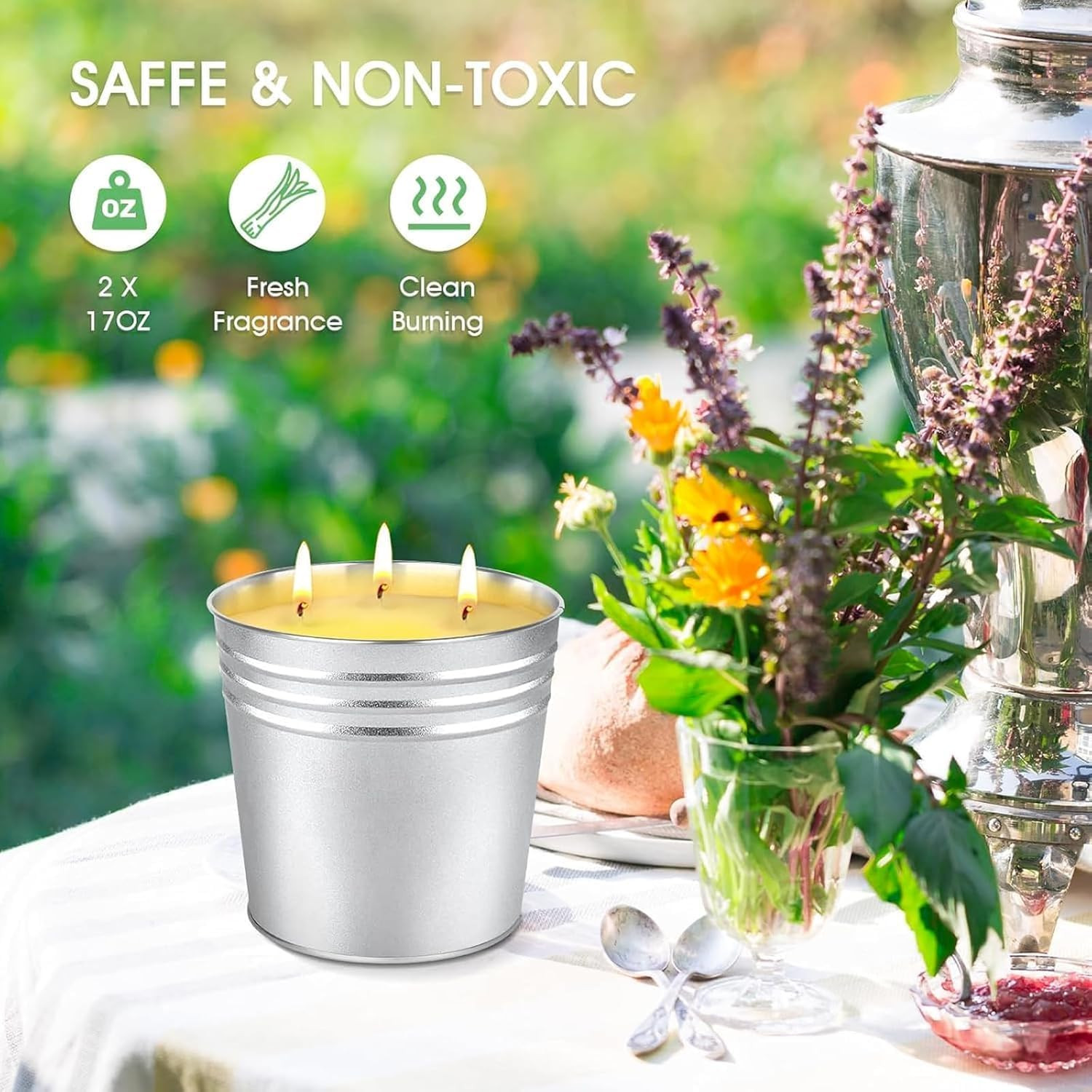 Set of Citronella Outdoor Candle – 17 Oz Large -Wick Soy Wax Candle with up to