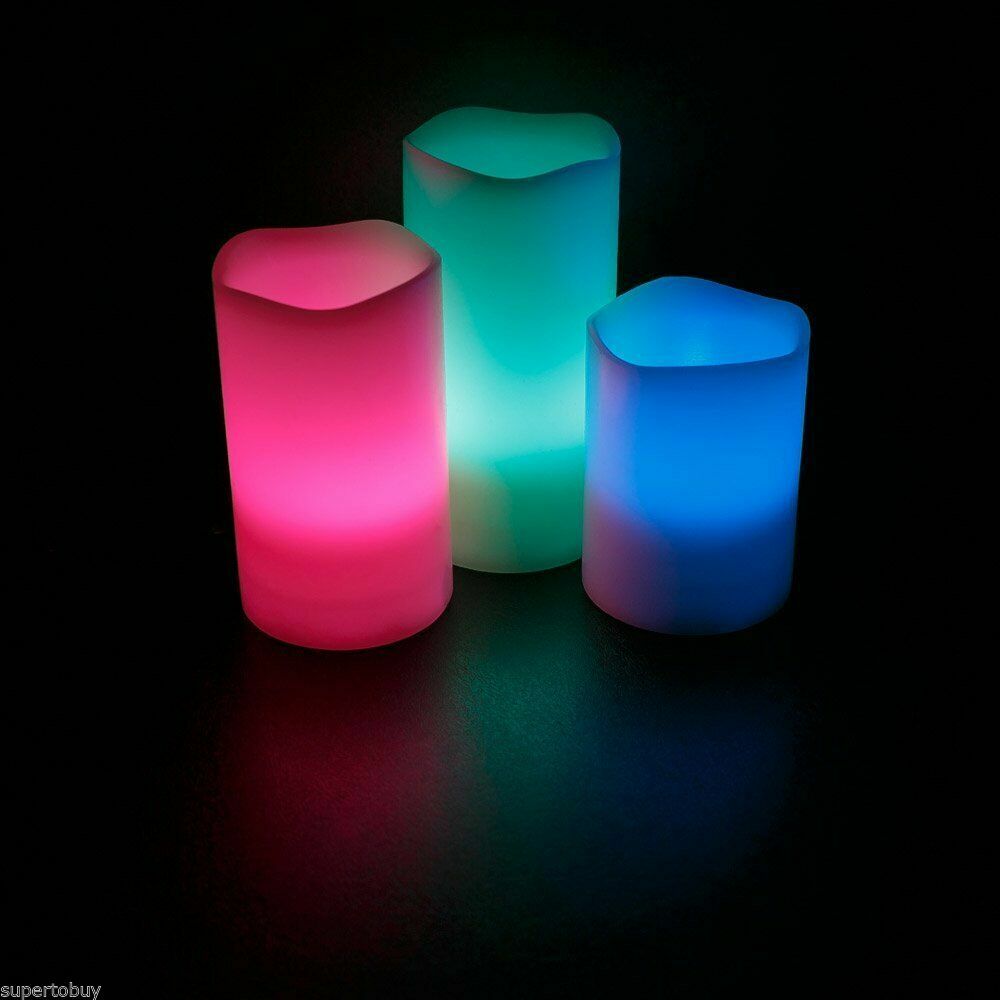 Set of 3 Color Changing Flameless LED Candles with Remote Control Timer 4″ 5″ 6″