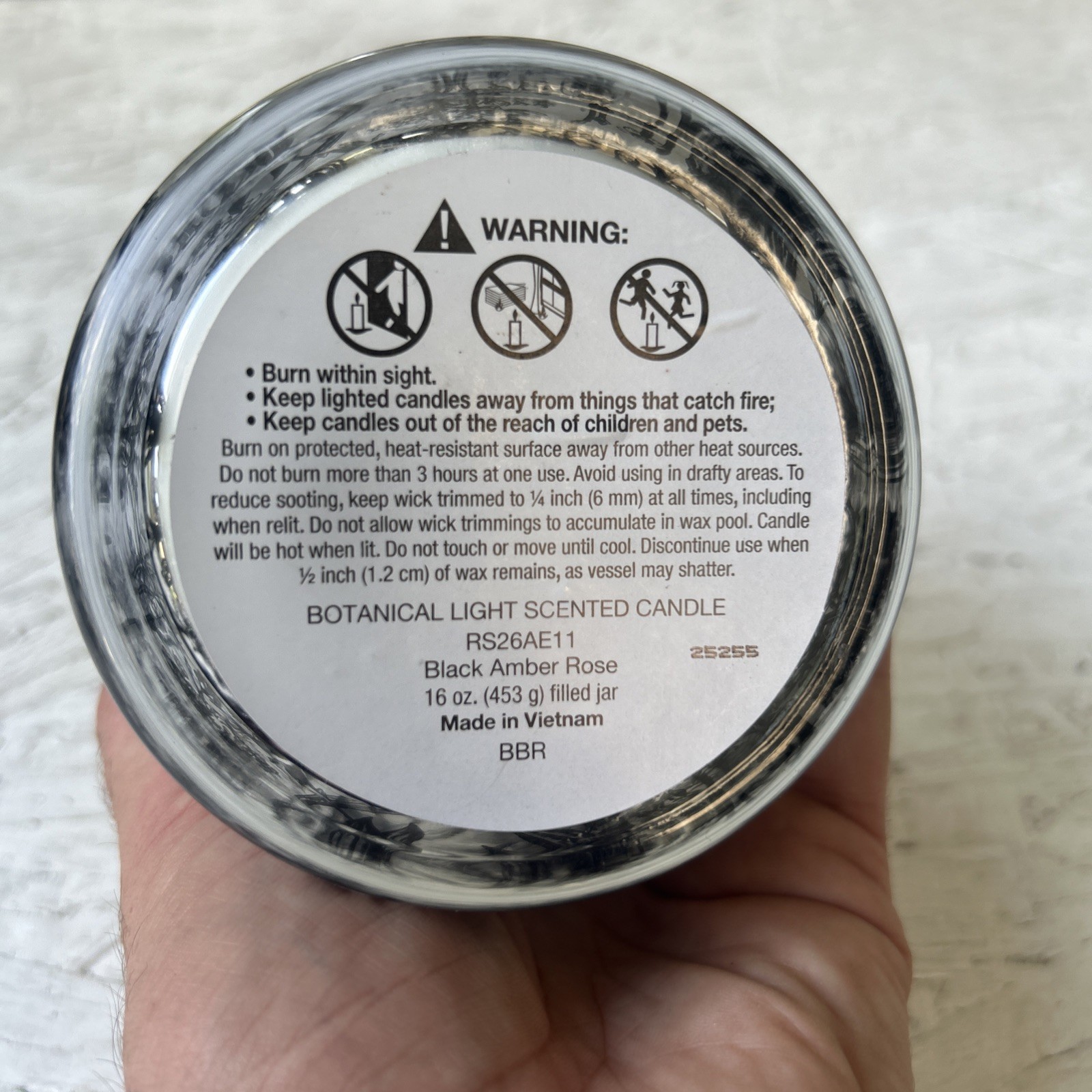 Black Amber Rose Candle By Botanical Light New / Never Used 16 Oz