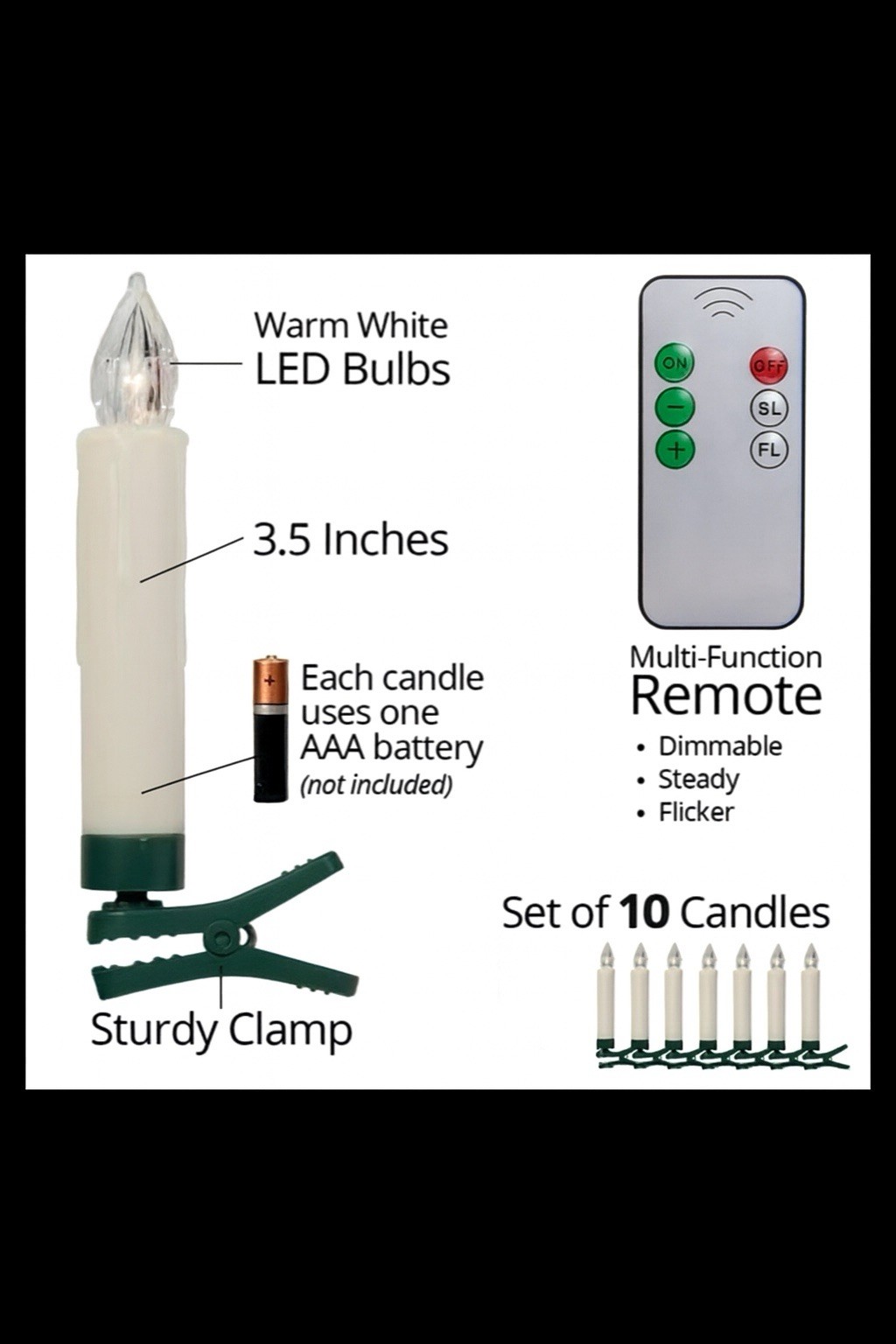 Battery Operated Cordless LED Candle Lights party Candles with Remote 10 Pcs