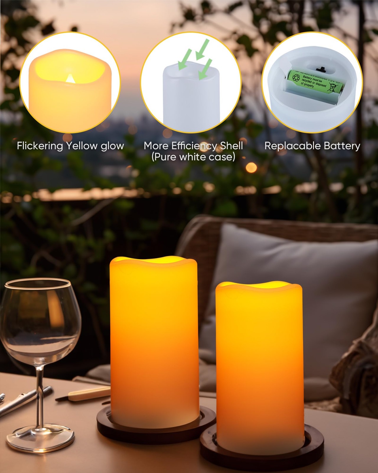 Solar Candles Outdoor Waterproof, Sensor Only, Dusk To Dawn, 3″X6″ Rechargeab…