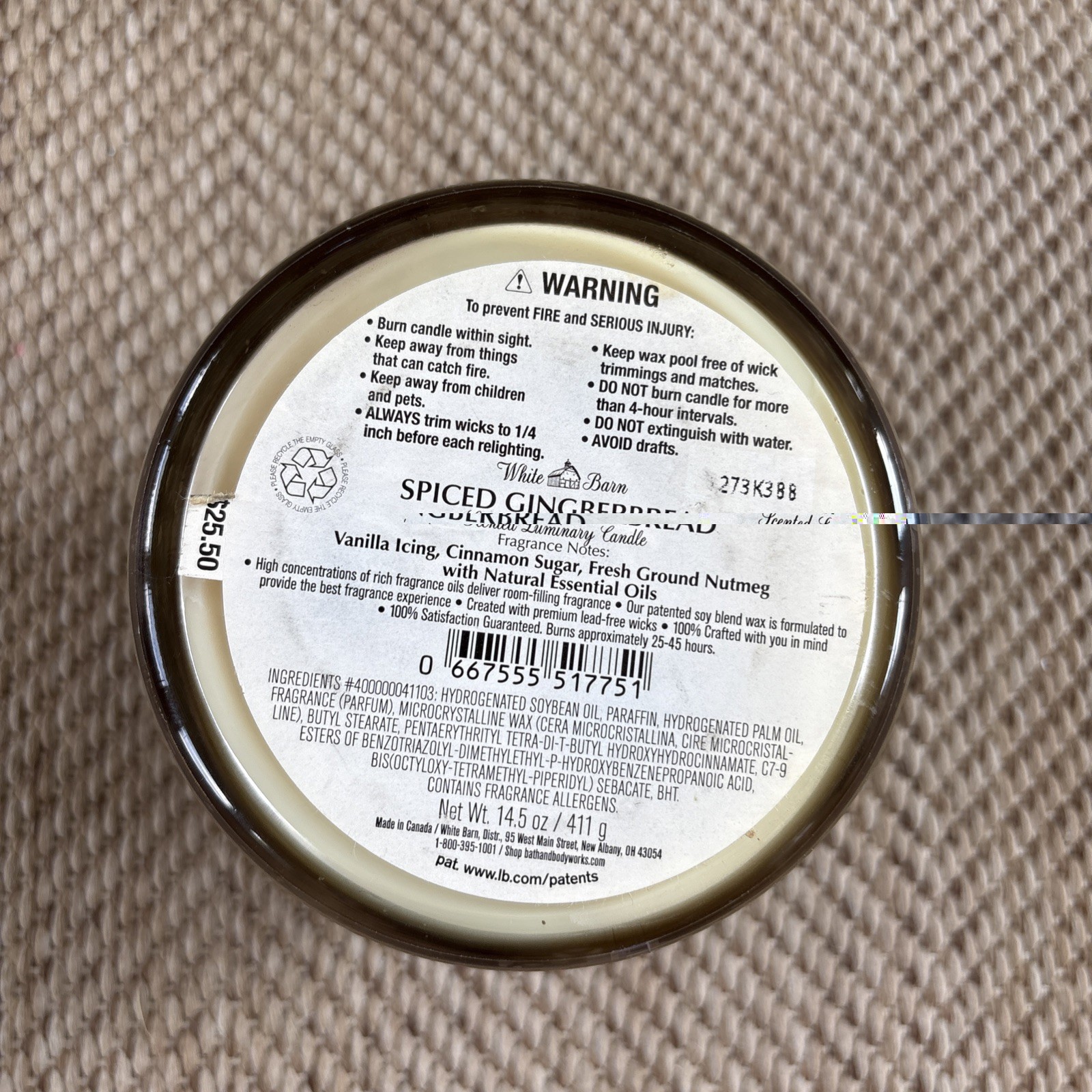 White Barn Spiced Gingerbread 3-Wick Scented Jar Candle Holiday 14.5 oz