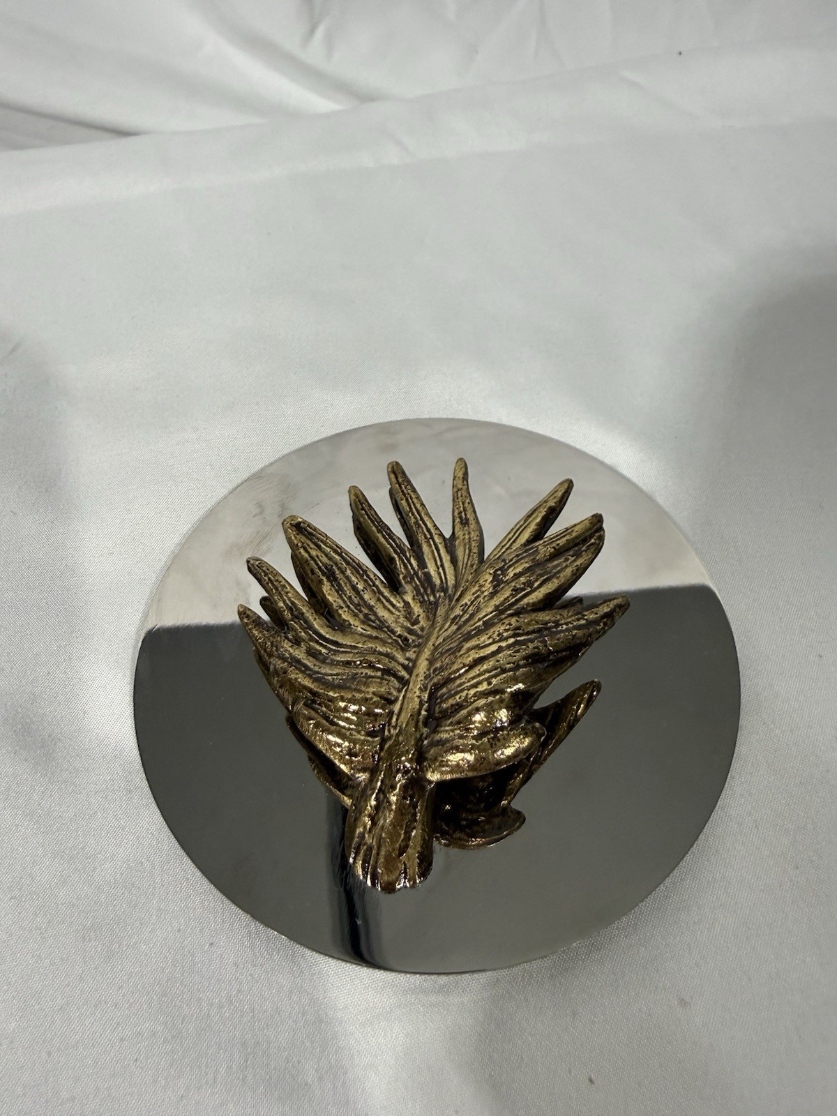 MICHAEL ARAM Pewter Bronze Leaf Candle Replacement Lid, Art Sculpture Signed