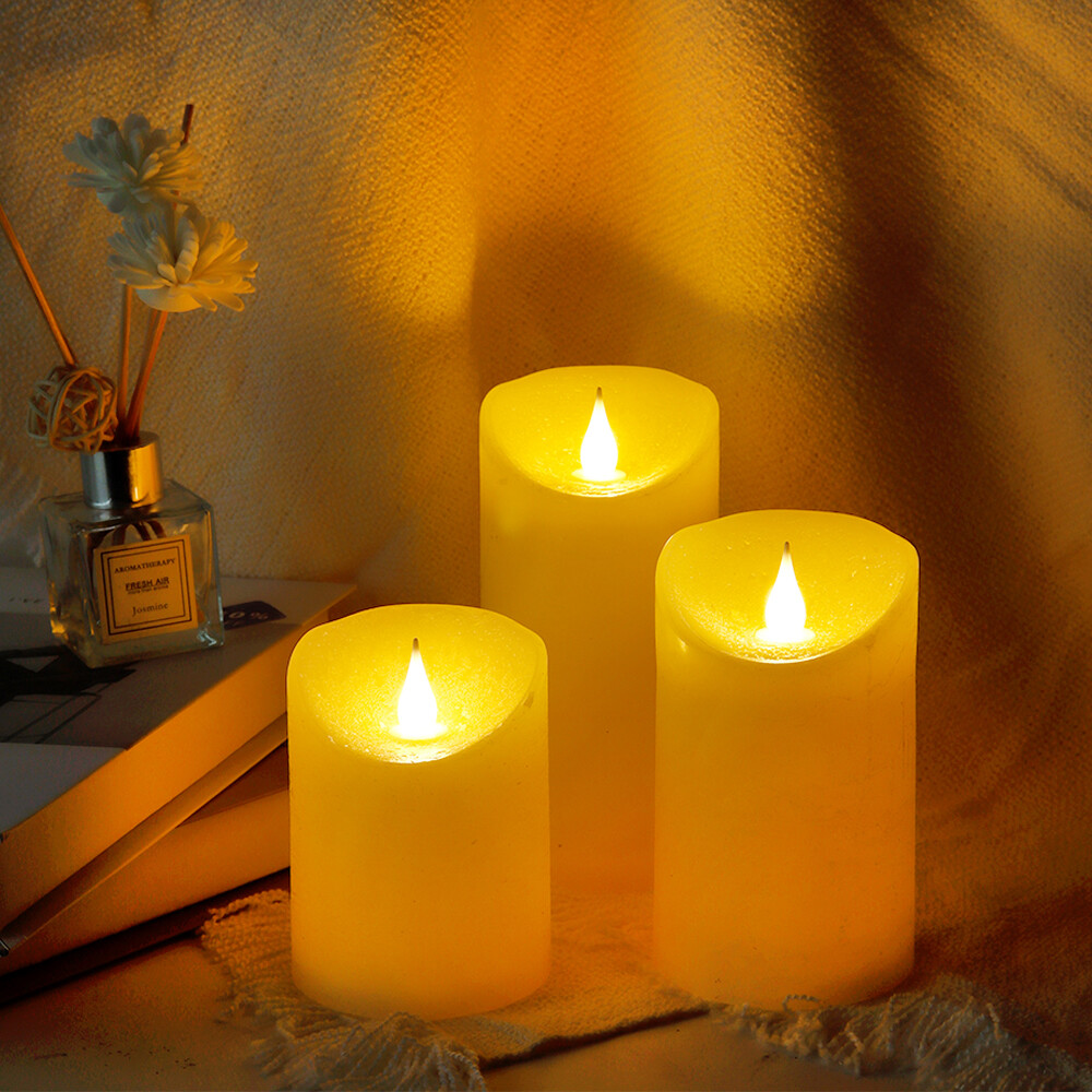Set of 3 LED Flameless Pillar Candles Flickering Battery Operated Light ASJ