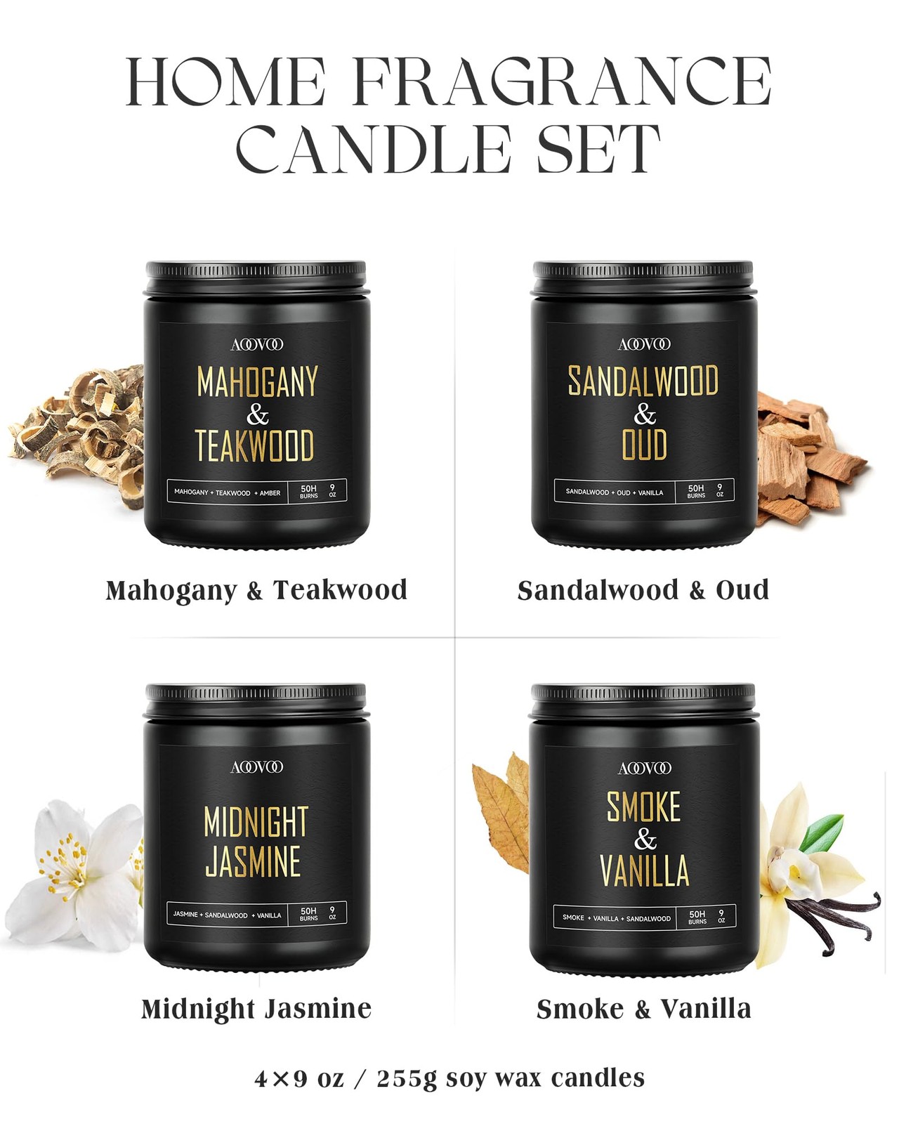 Scented Candles for Men – 4 Pack Candles for Home Scented, 36oz Soy Wax, 200 …