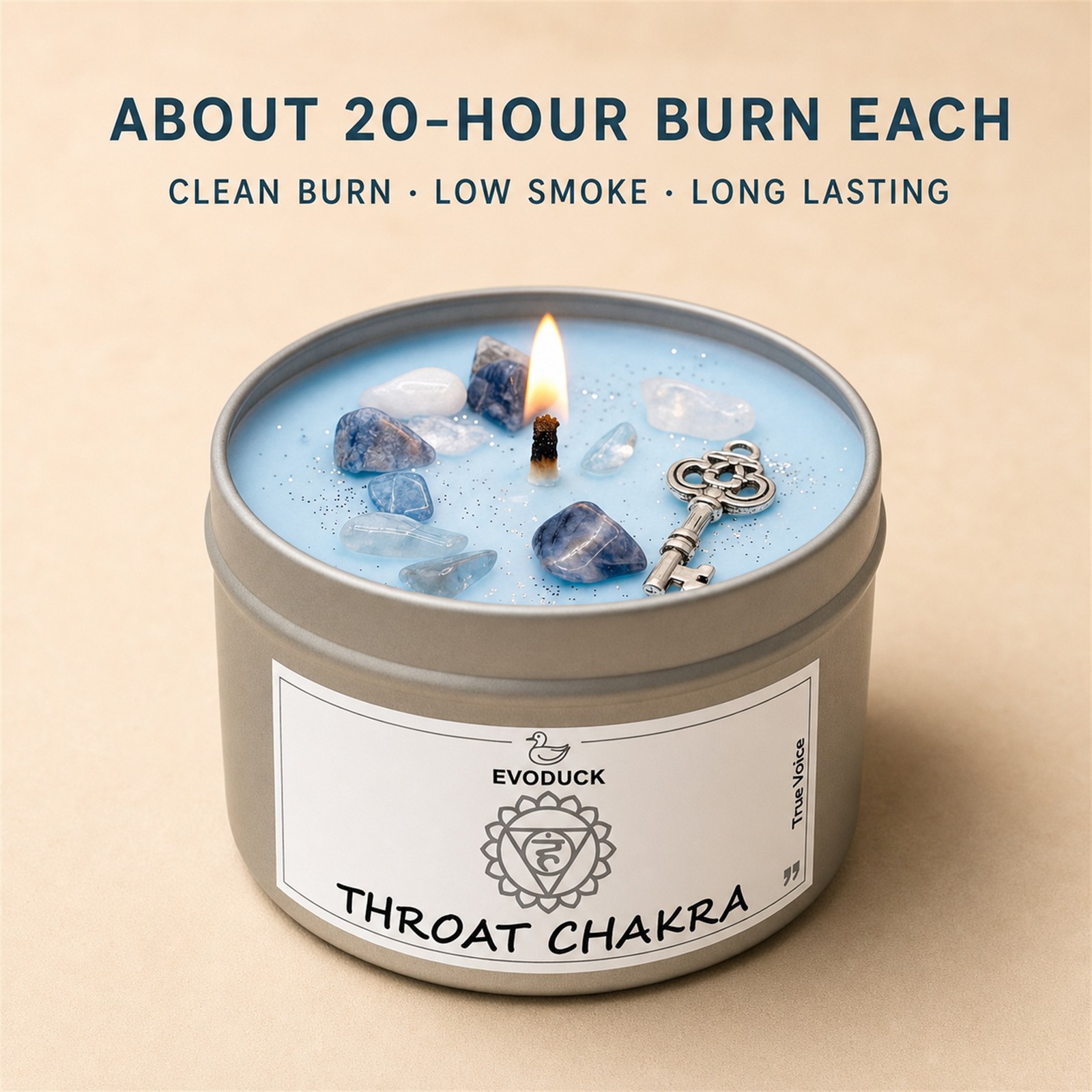 2-Pack EVODUCK Throat Chakra Healing Candles, Crystals, Positive Energy, 3 oz