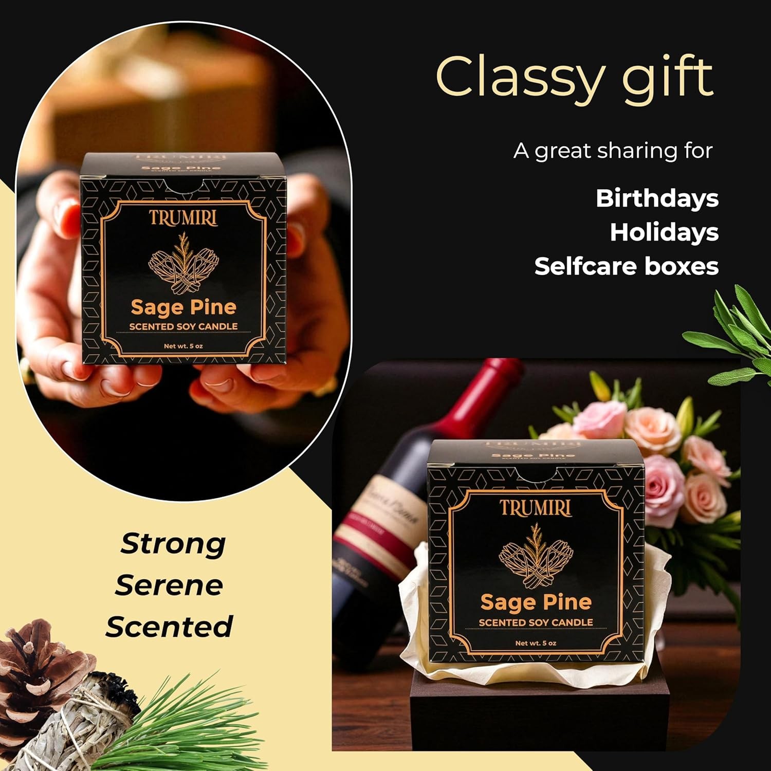 Huge Sale Pine Sage Scented Candle Soy Wax, Perfect Gift for Fall & Holidays