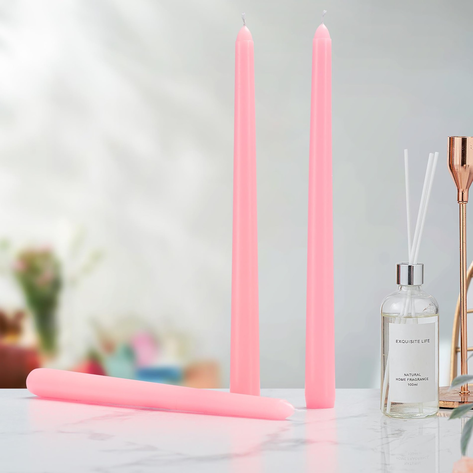 12 Pack Pink Taper Candles – Taper Candles 10 Inch Dripless, Smokeless & Unsc