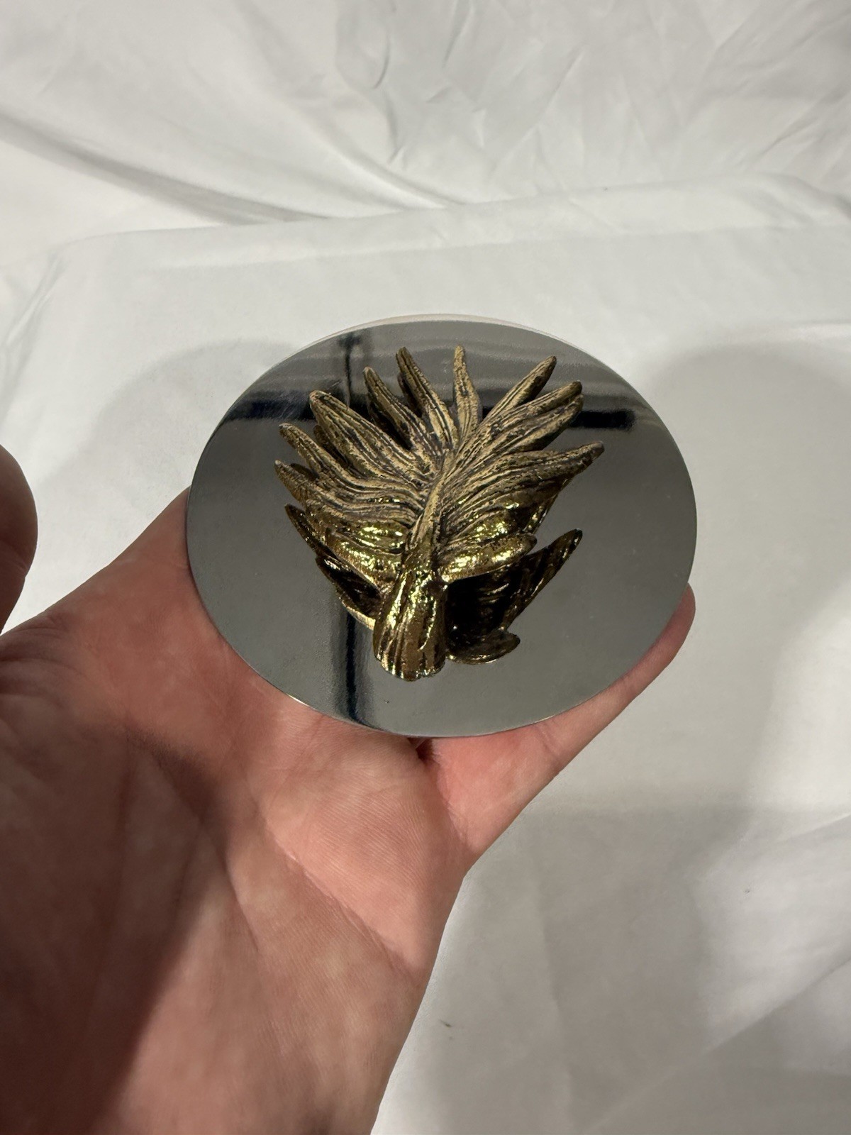 MICHAEL ARAM Pewter Bronze Leaf Candle Replacement Lid, Art Sculpture Signed