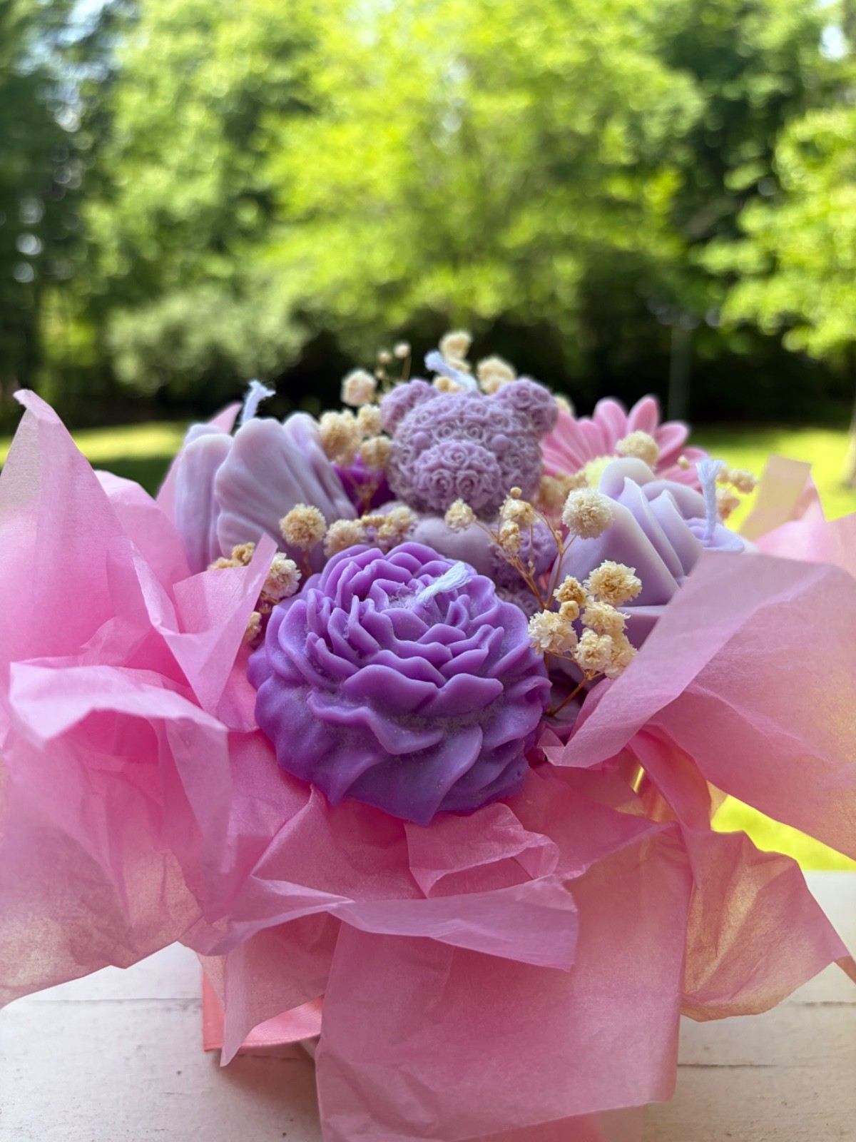 candle flower bouquet, custom color and smell fragrance 8 x 8