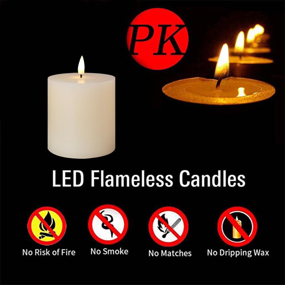 Flameless Candles Set 3×3 Inch Flickering LED Real Wax Timers 3 PCS