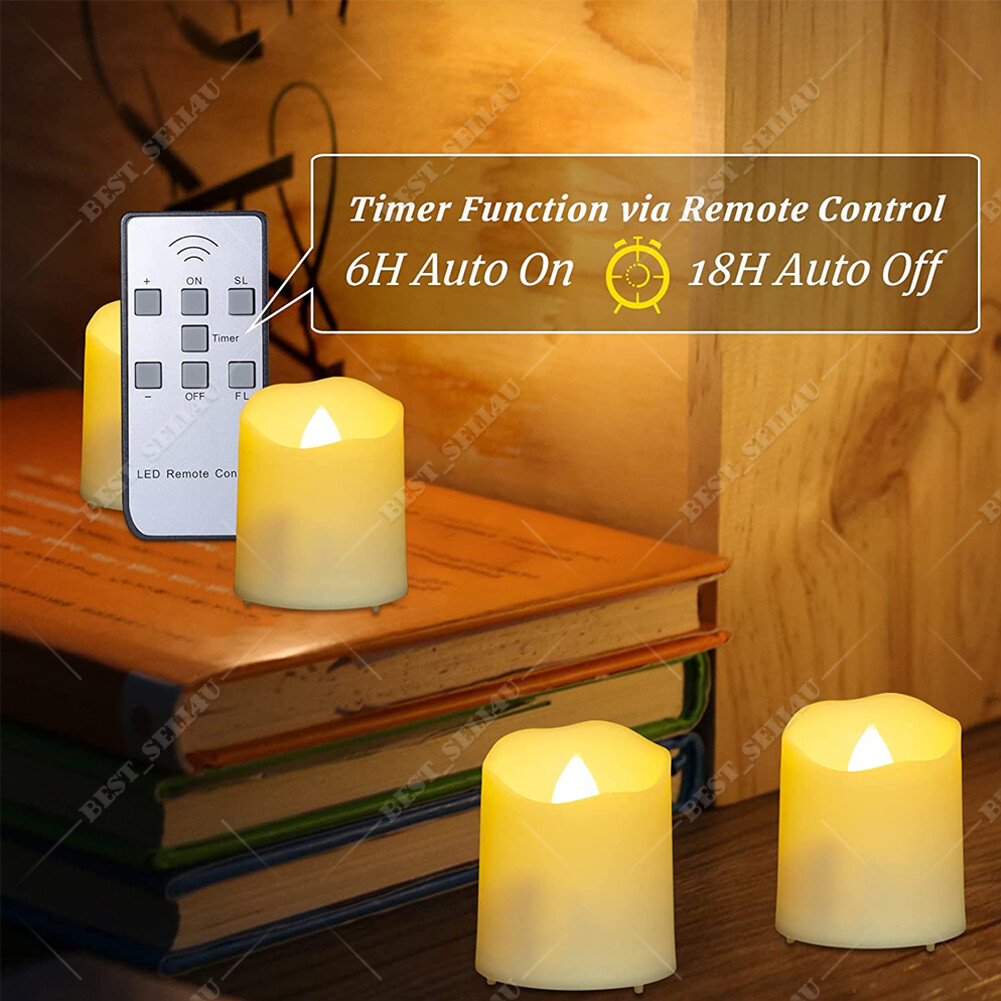 6PCS Rechargeable Flameless Flickering LED Candles Tea Lights with Timer Remote