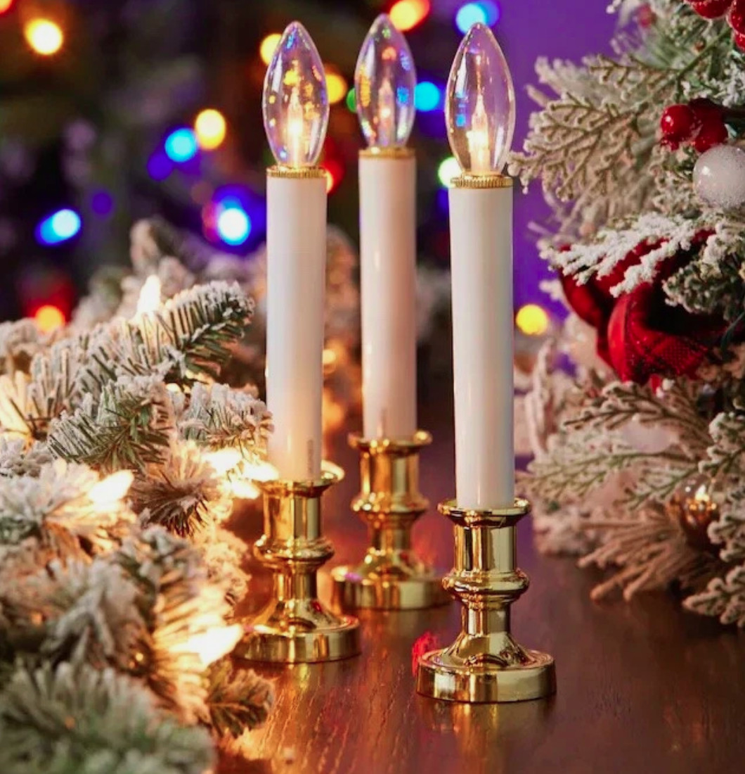 Pack Of 6- GE Window Candle Christmas White Lights, NEW AA Battery 9” Gold Decor