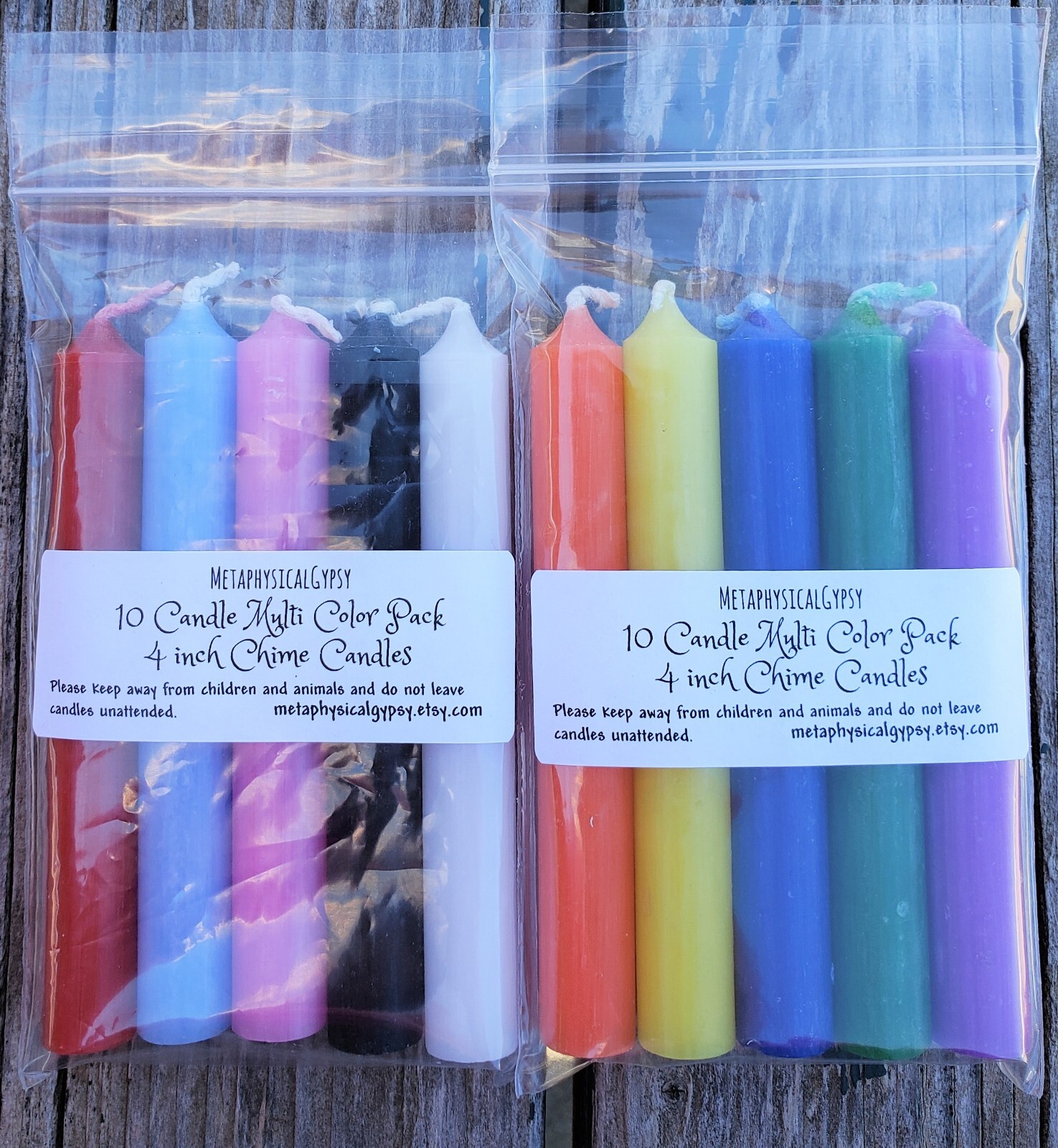 Pack of 10, 4 inch Chime Candles, 10 Color Pack, 1/2 in diameter