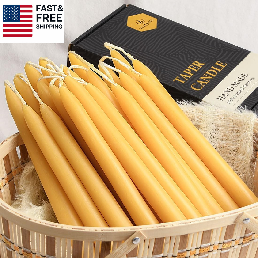 24 Pack Beeswax Taper Candles in Bulk 8 Inch Tall – All Natural, 100% Pure Unsce