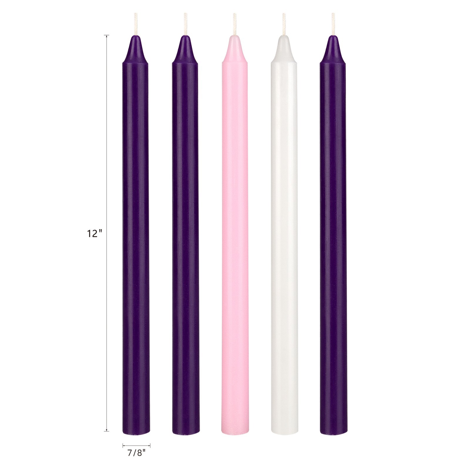 Mega Candles 5 pcs Unscented 12 Inch Advent Straight Taper Candle