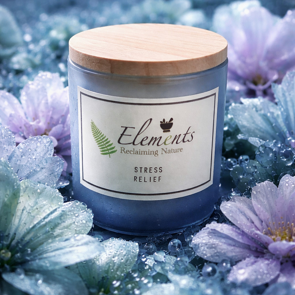 STRESS RELIEF CANDLE BY ELEMENTS: NATURAL, RELAXATION, SOOTHING, aromatherapy