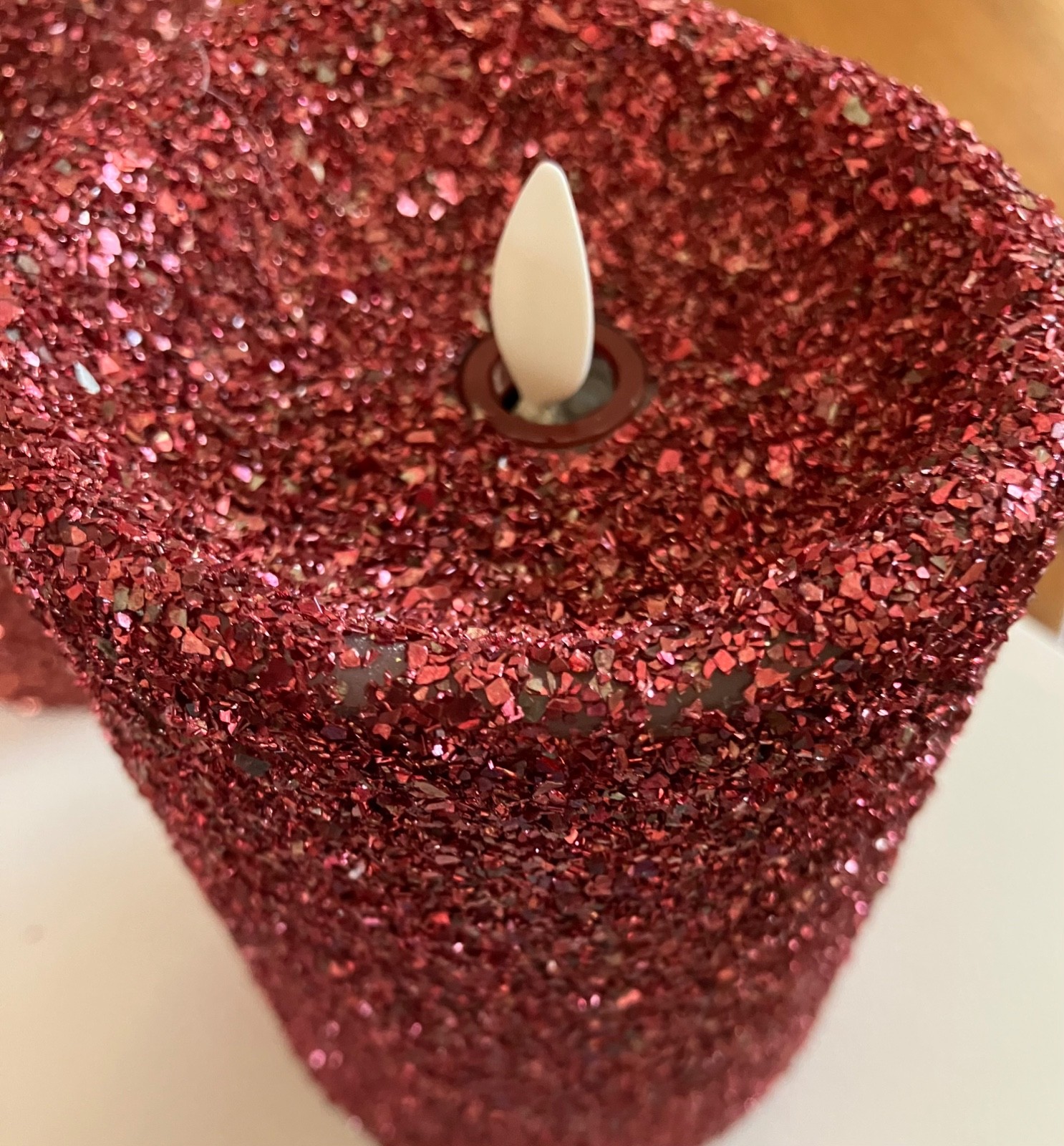 Luminara Red Glitter Candles – set of 2