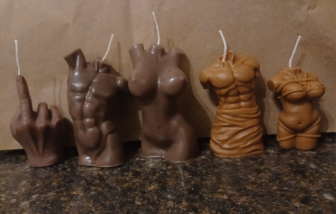 Mens Torso Candle, Womens Body Candle, And Small 4″ Middle Finger Gift Set of 5