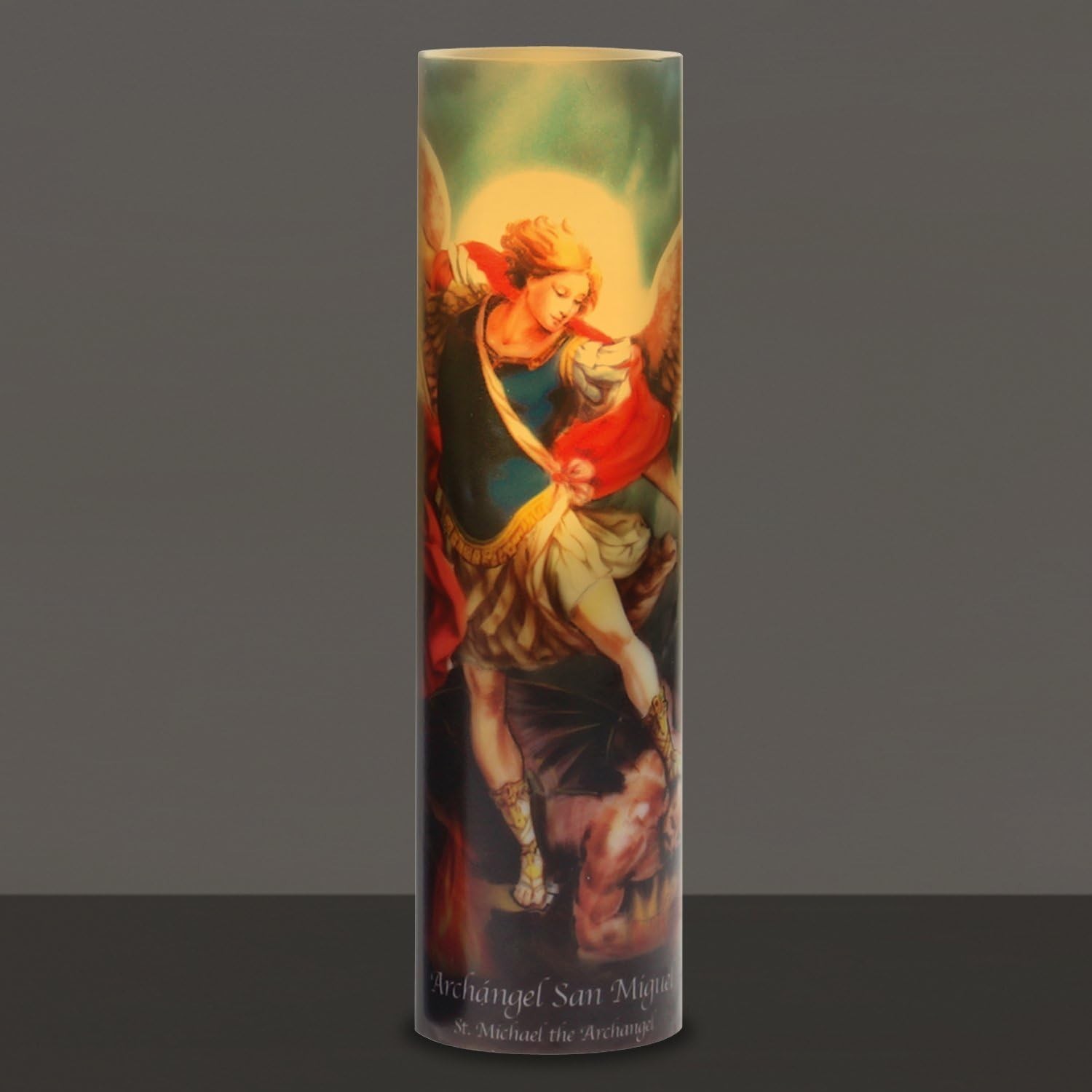Safe Cordless St. Michael Devotional Candle with 7-Day Timer – Perfect for Home
