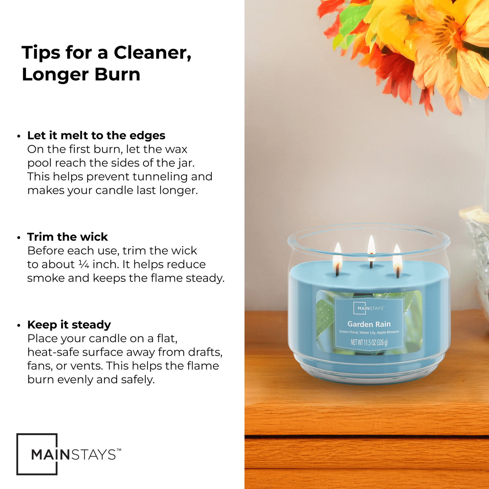 2-Pack Garden Rain Scented 3-Wick Glass Jar Candle, 11.5oz / 326g