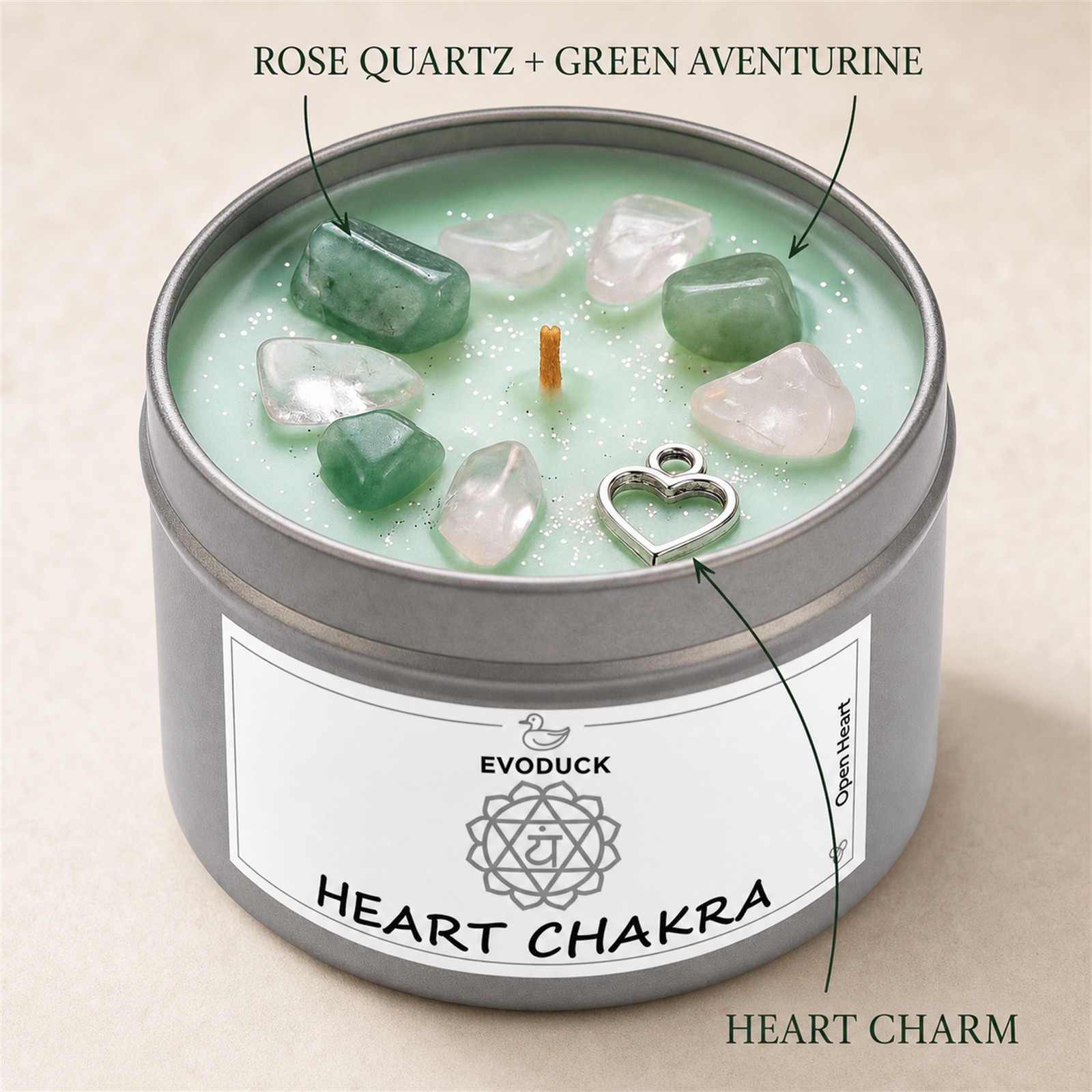 2-Pack EVODUCK Heart Chakra Healing Candles w/ Crystals, Rose, 3 oz