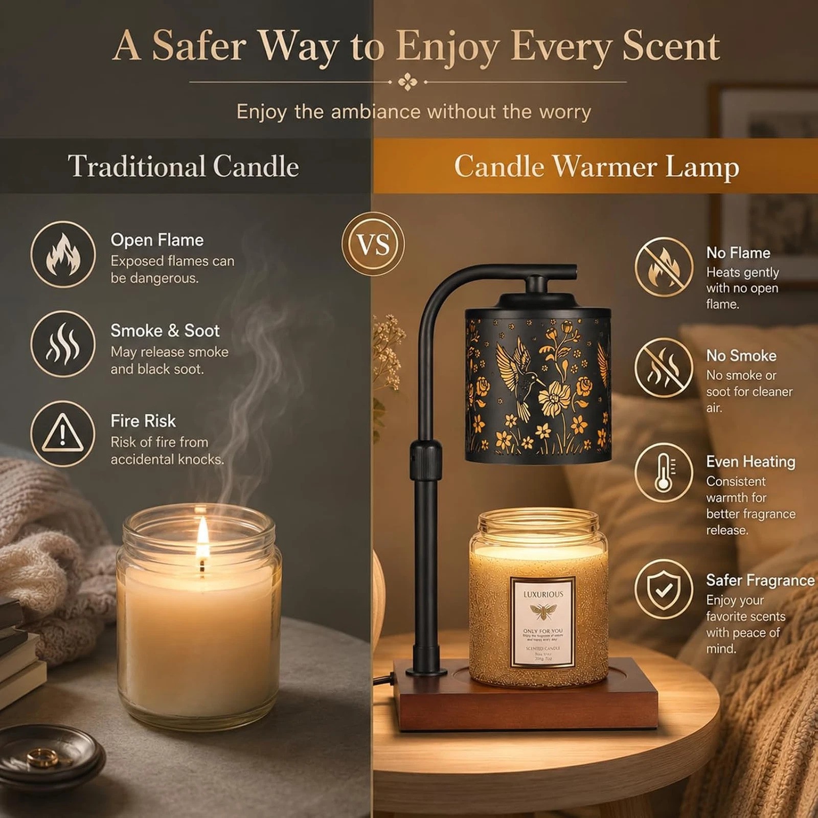 Candle Warmer Lamp with Adjustable Height Dimmable for Jar Candles Gift Home