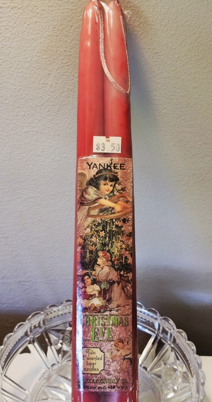 Vintage NOS 2 Sealed Yankee Candle Scented Tapered 12″ Red Retired Christmas Eve