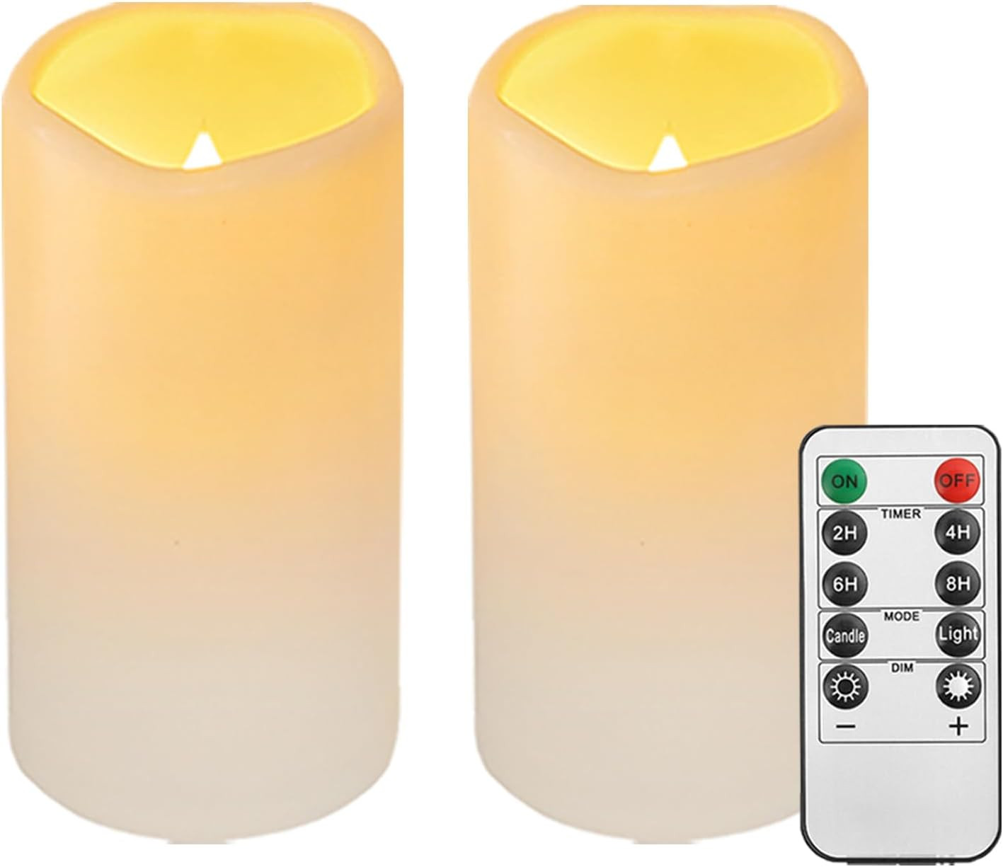 2PACK Outdoor Plastic Flameless Candles with Remote Control and Timer, LED Flic