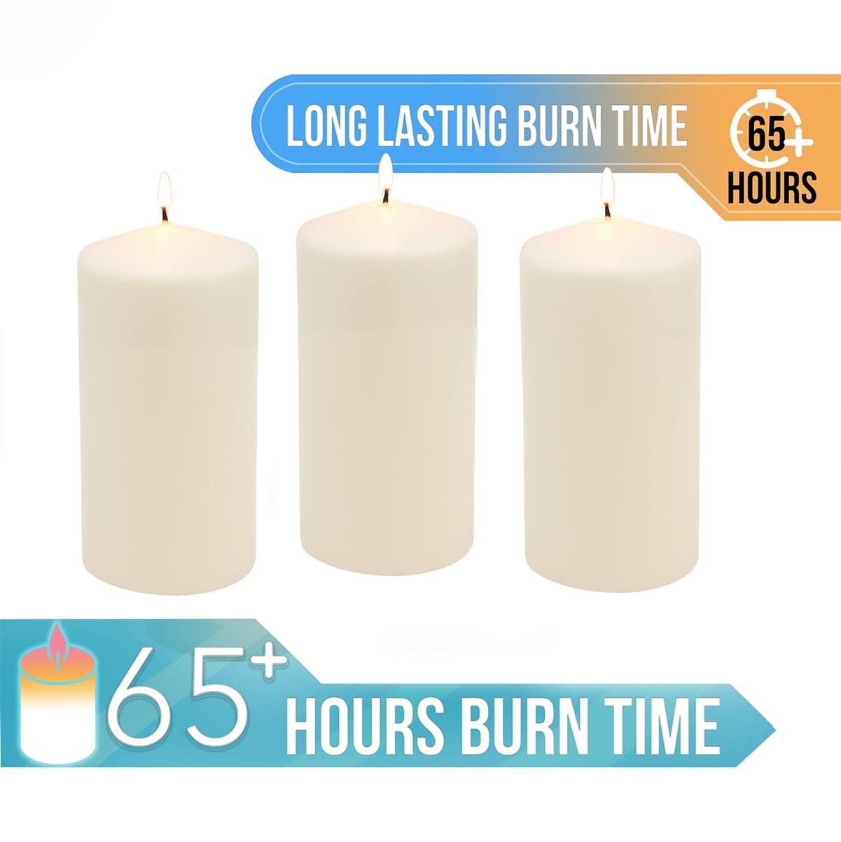 Stonebriar Unscented Pillar Candles – 65 Hour Burn Time, Long-Lasting Wax Can…