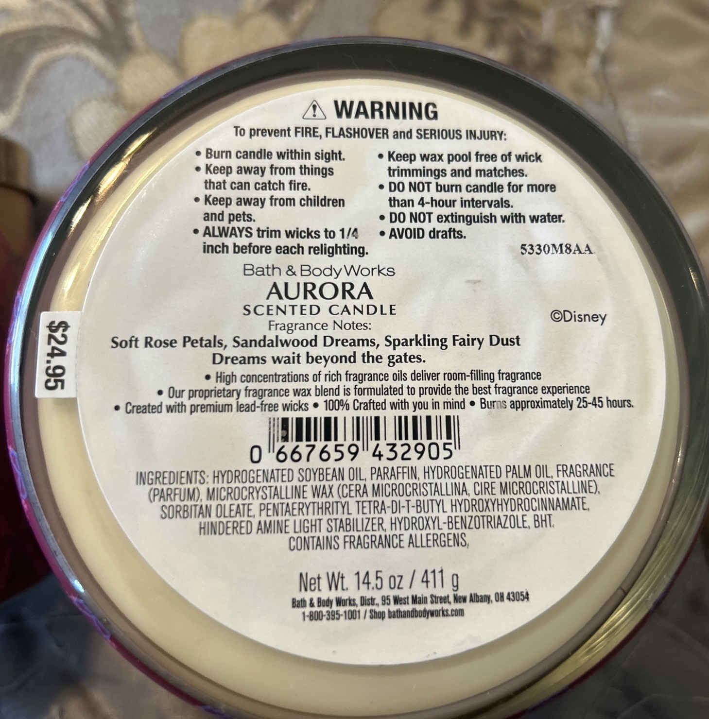 2 Bath & Body Works DISNEY PRINCESS AURORA 3 Wick Scented Candles NEW