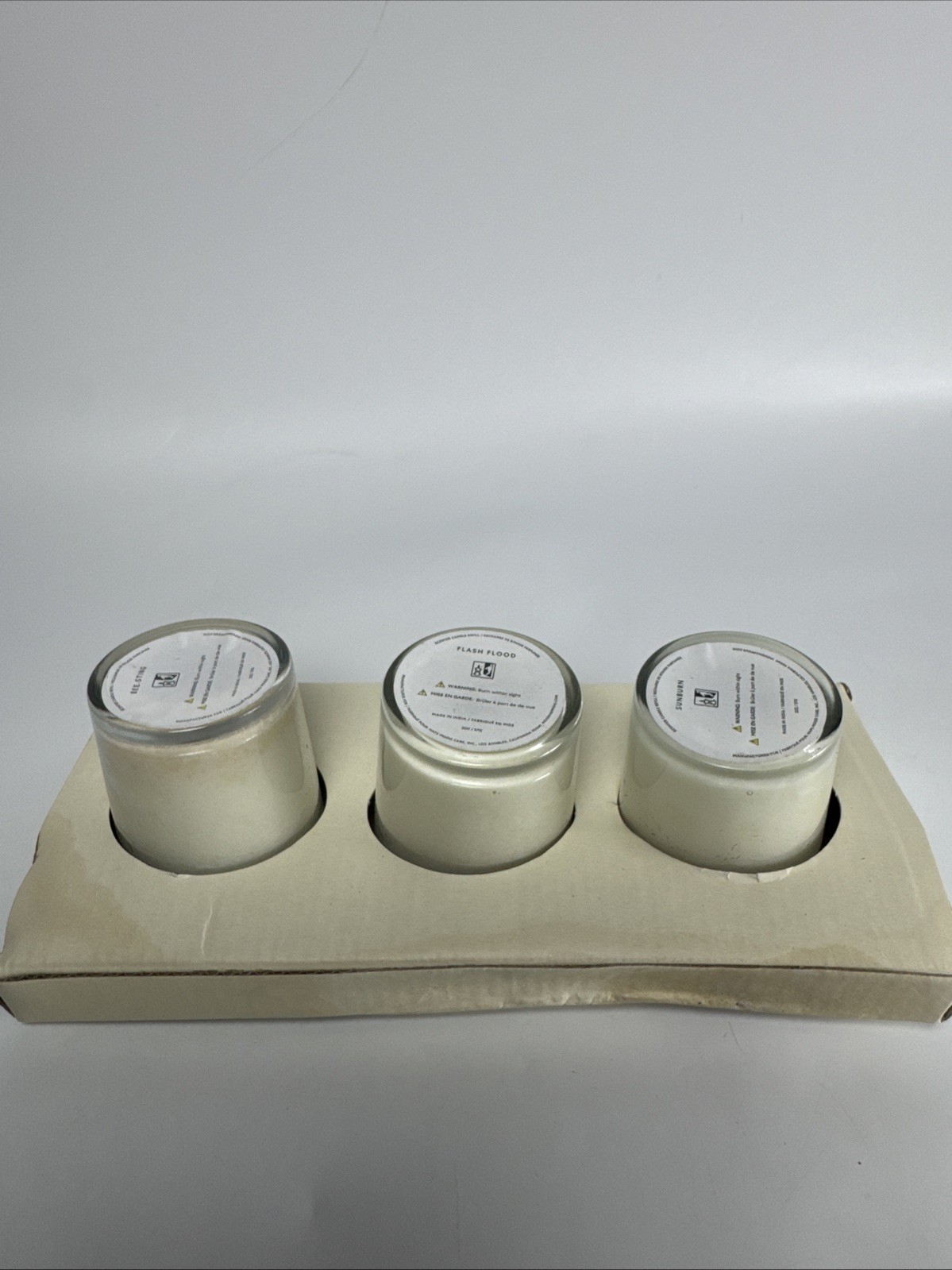 Mood Happens Candle Co 2oz Set of 3 White NOS Bee Sting Flash Flood Sunburn
