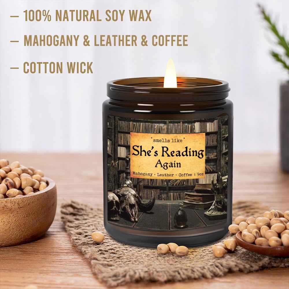 9 OZ Shes Reading Again Book Lovers Candle Gift Mahogany Leather Coffee Scent
