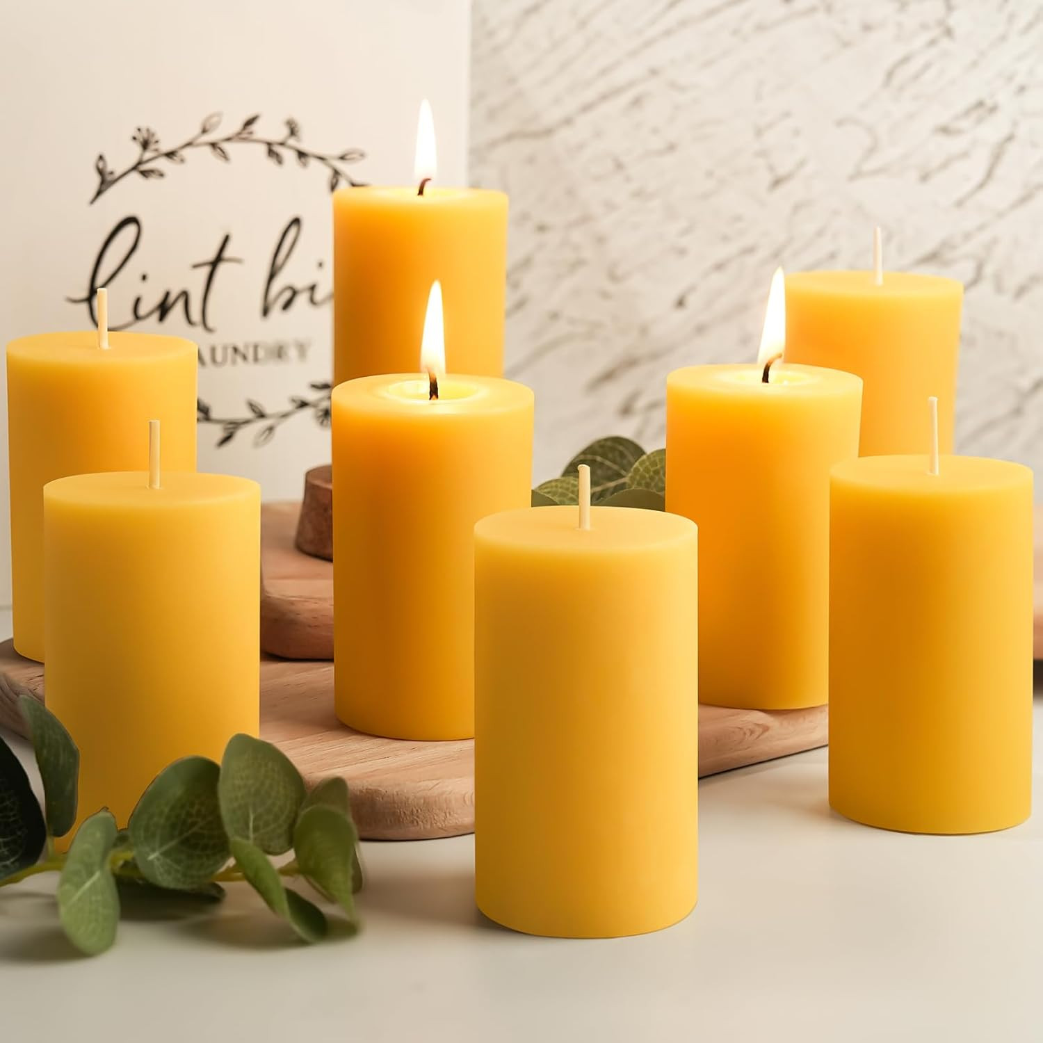 8 Packs Beeswax Candles, 2X5 Inch Natural Beeswax Pillar Candles, 400-Hour Total