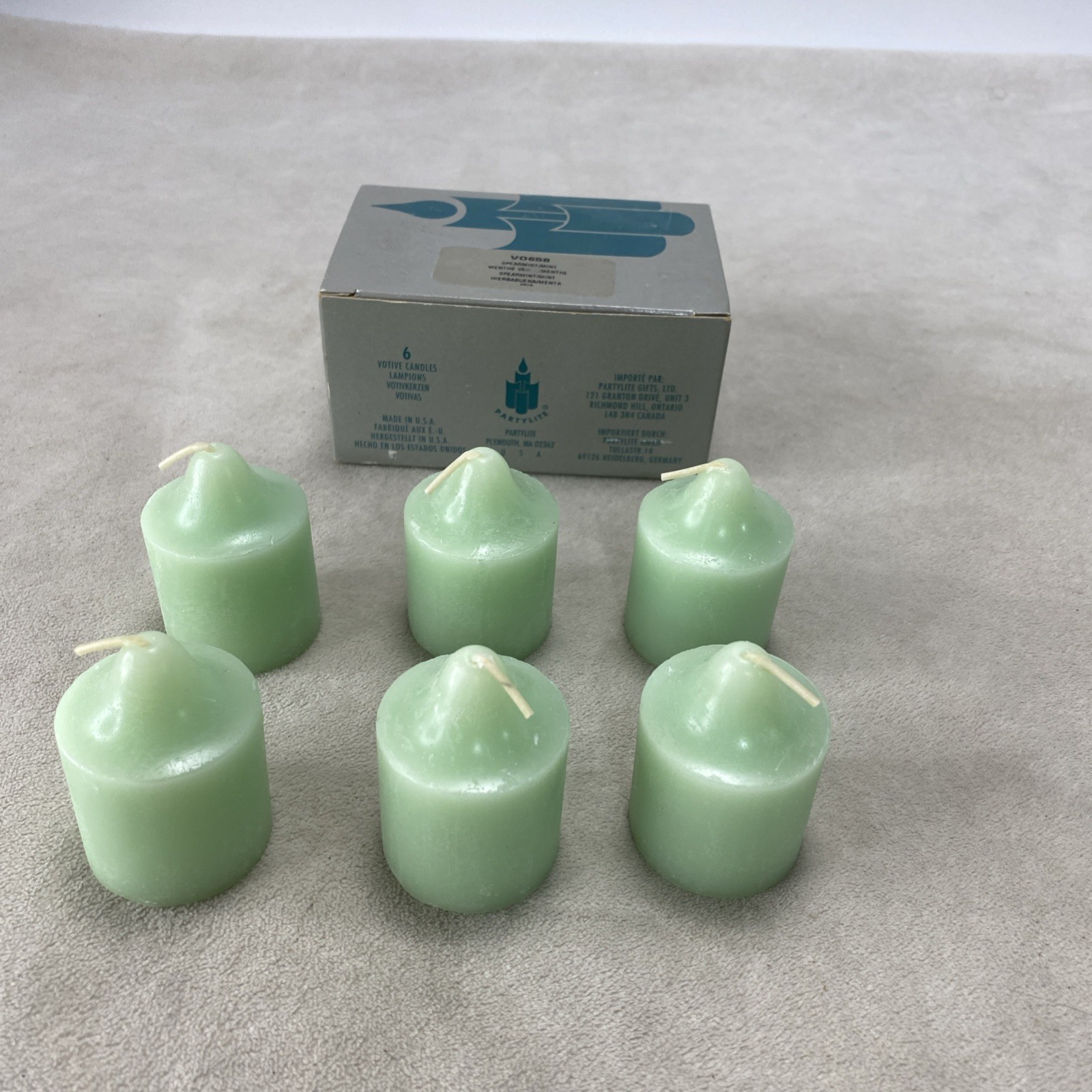 PartyLite Box Of 6 Spearmint Mint Green Votive Candles V0658 Boxed New NOS