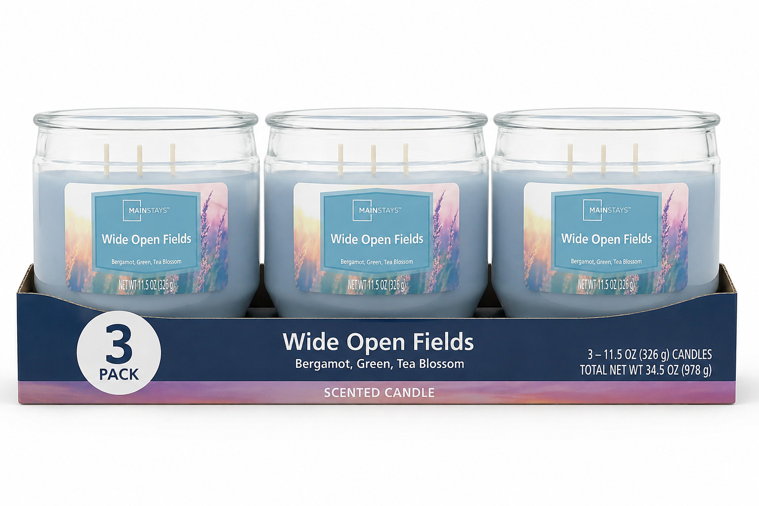 3 Pack Wide Open Fields Scented 3-Wick Candles,11.5oz FREE & FAST SHIP IN 2 DAYS