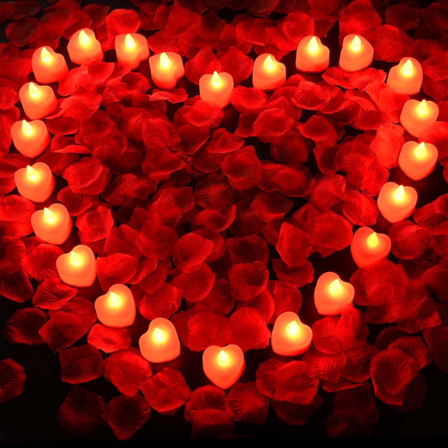 Rose Petals and Candles Set for Romantic Decorations Special Night, 2000 Pcs Red