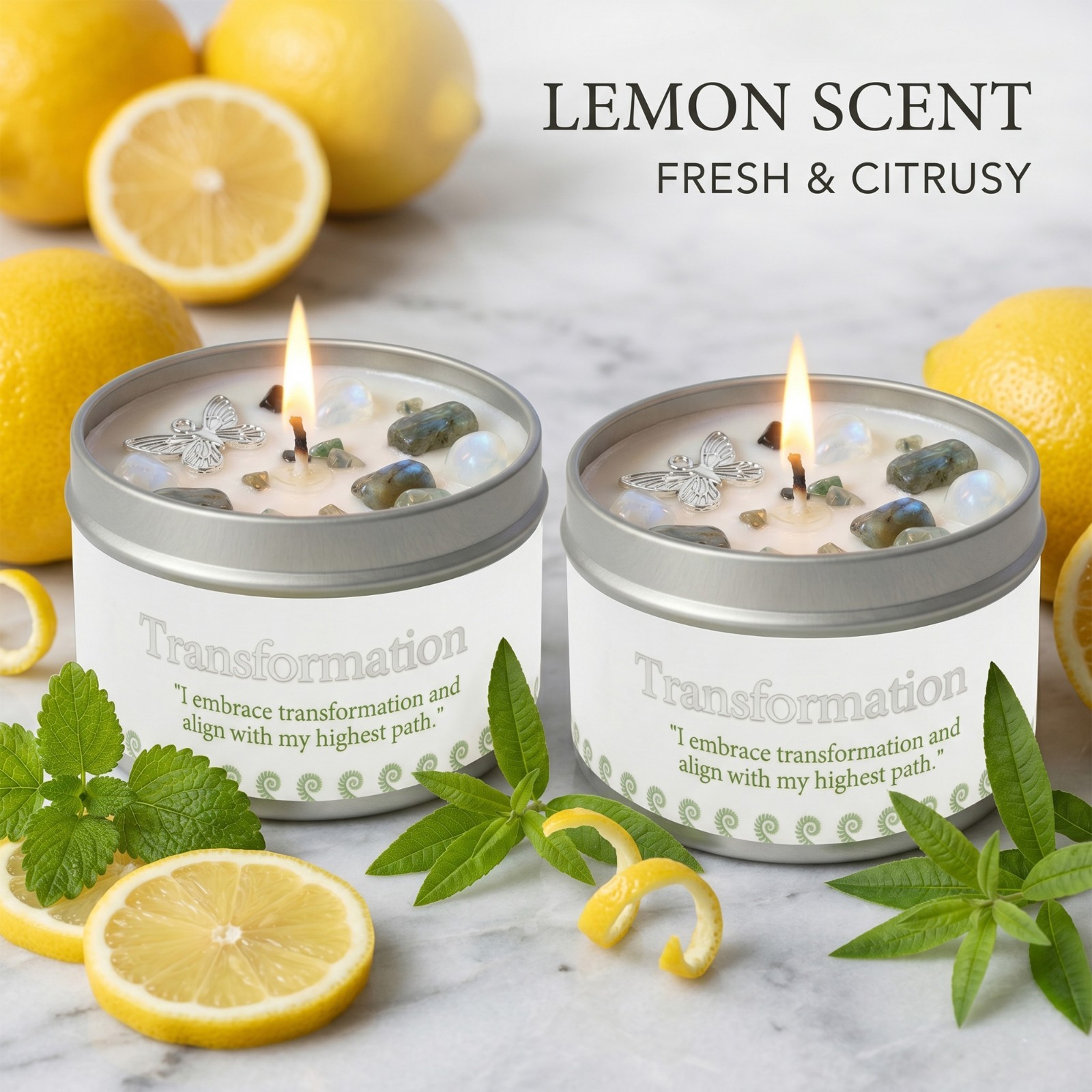 2 Pack Moonstone Crystal Candle Soy New Beginnings Transformation Intention