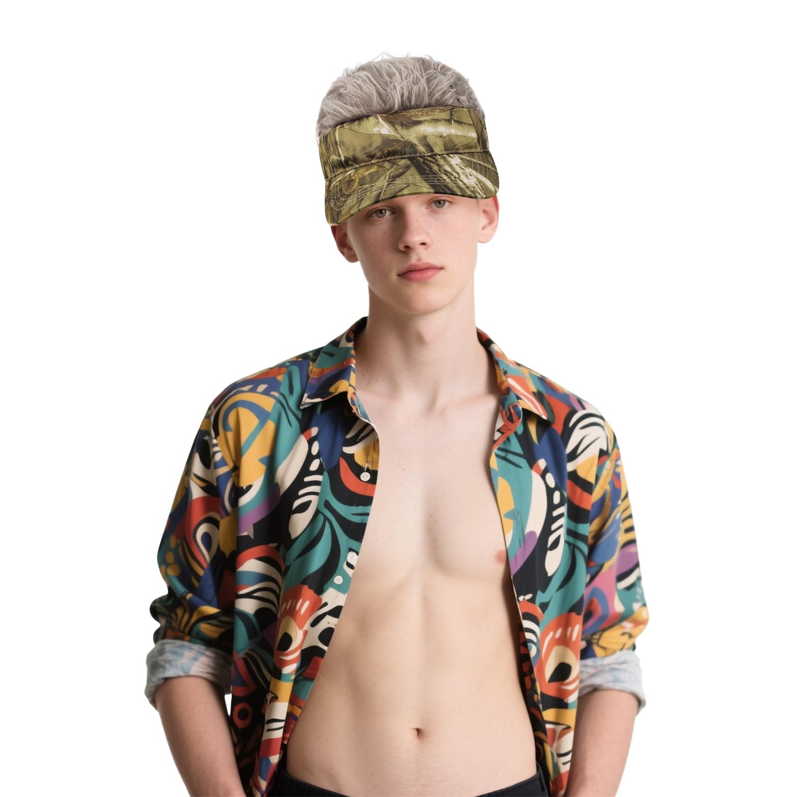 Sun Visor Cap with Fake Hair Men Wig Baseball Golf Cap Novelty Spiked Peaked …