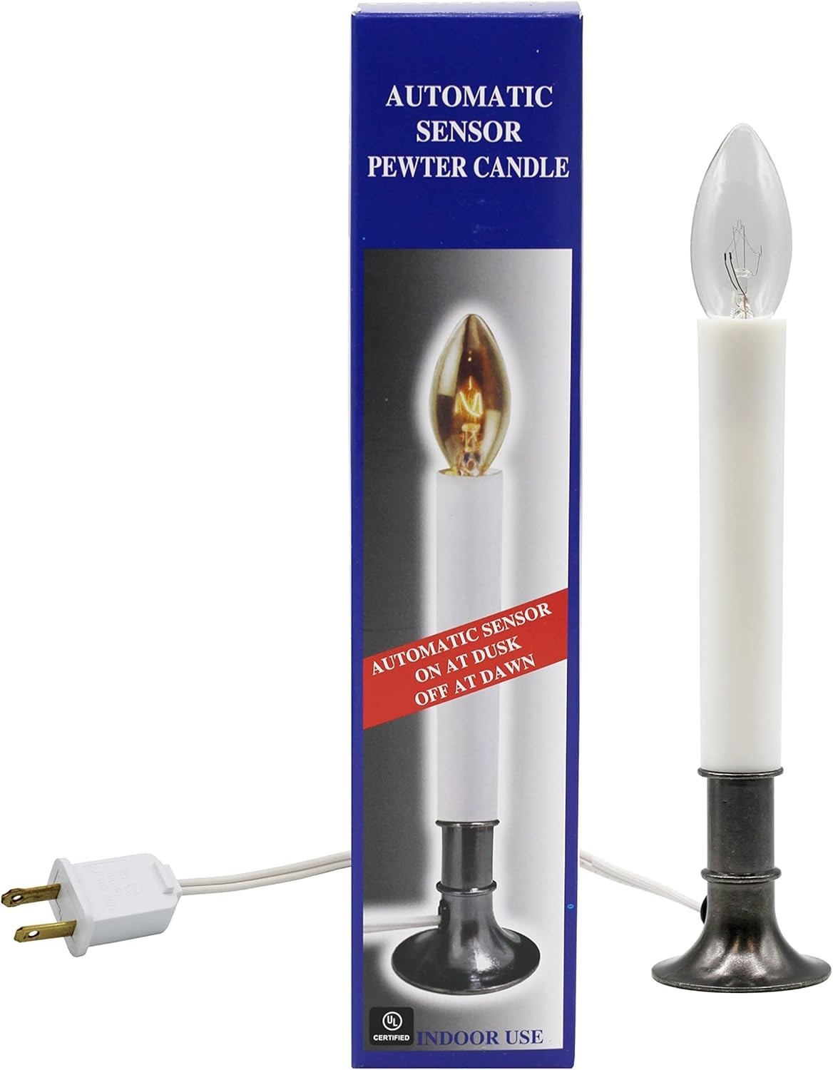 Creative Hobbies Electric Window Candle Lamp with Brass Plated Base, Dusk to