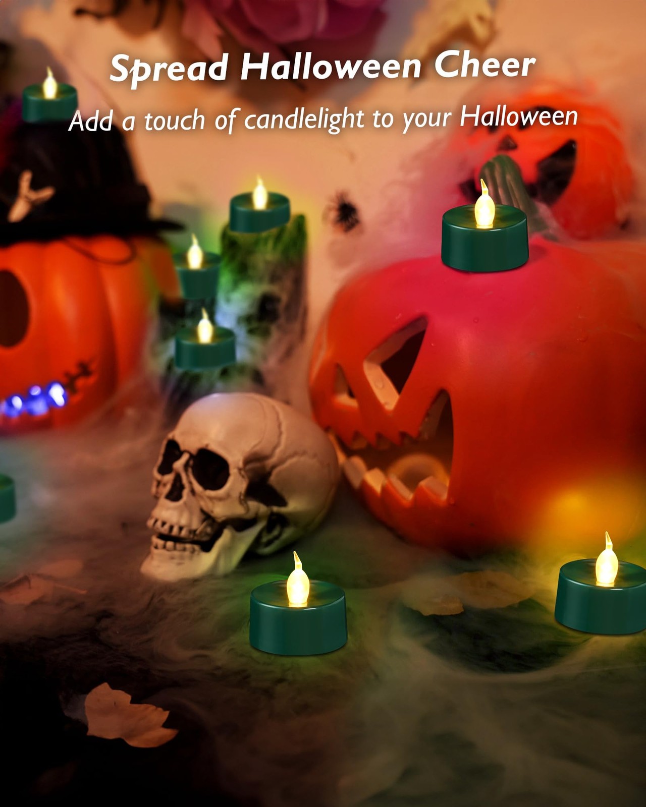 Green LED Candles, 24 Pack Tea Lights Candles Battery Operated, Flameless Tea…