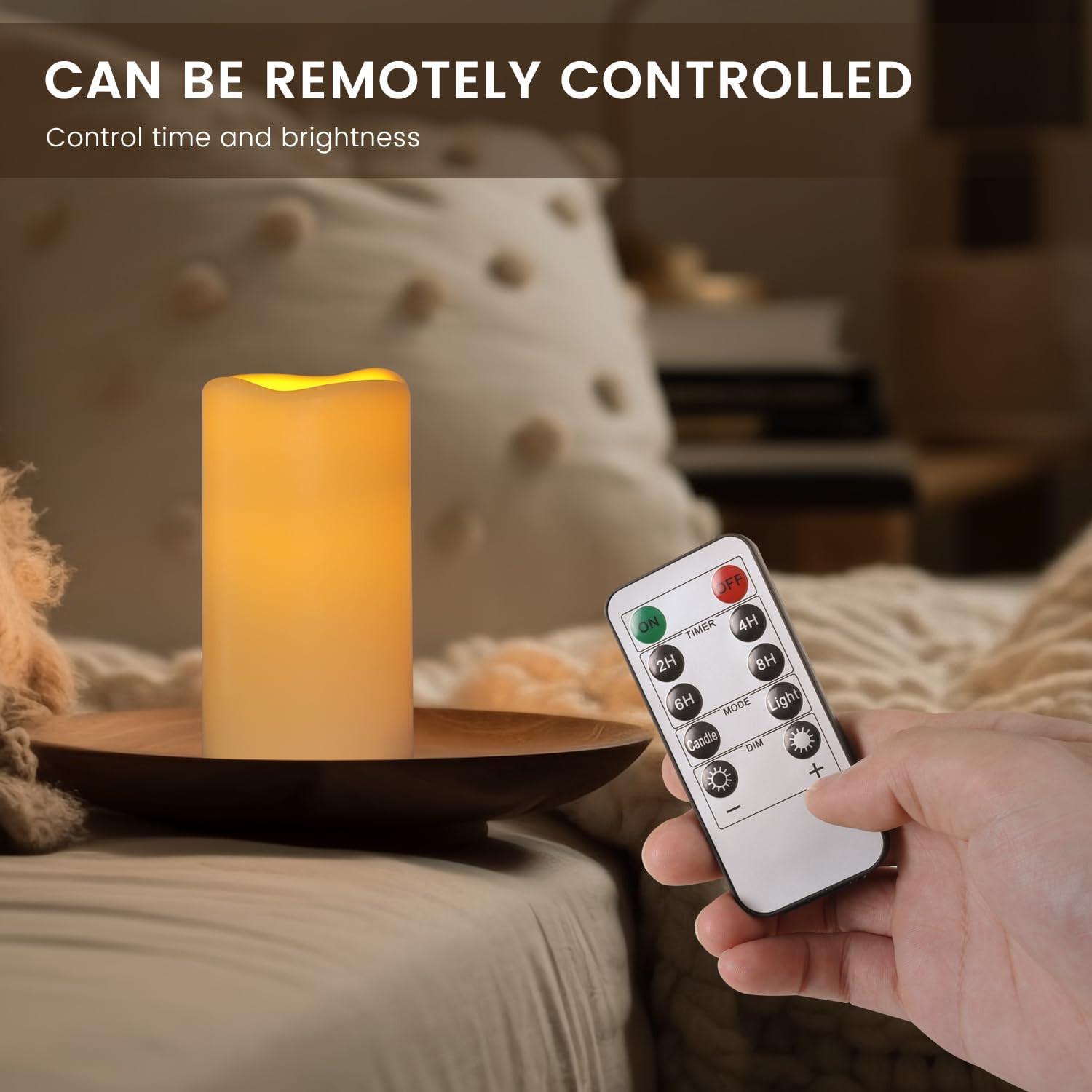 Battery Operated Flameless Flickering LED Pillar Candle Plastic 2Pack Ivory | Wa