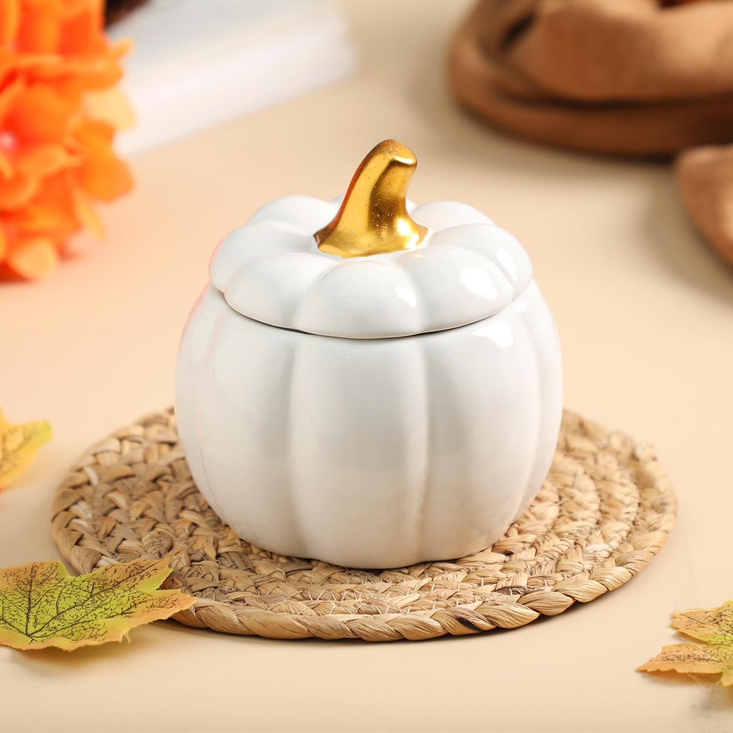 Pumpkin Shape Candle Fall Spice Scented Halloween Decor White 9oz