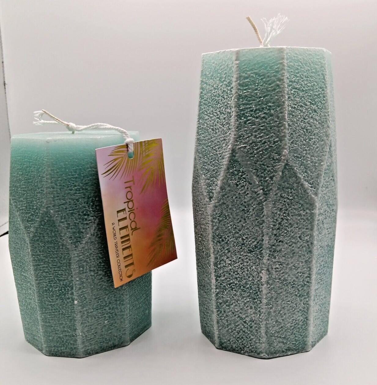 200 hour Geometric candle/ Pastal Green 2 pices set (4 in x 8 in) /(4 in x 6 in)
