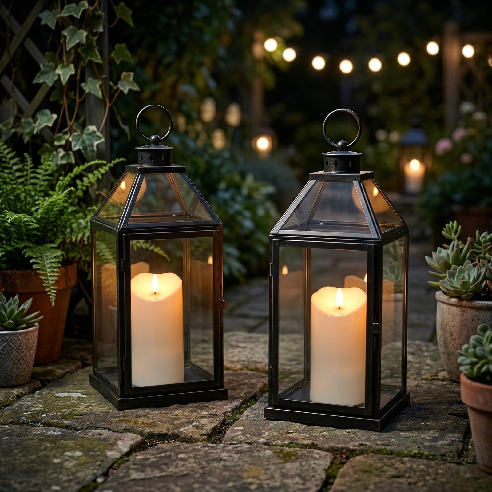 Solar Candles Outdoor Waterproof, Flameless Flickering Pillar Candles 2 Pack