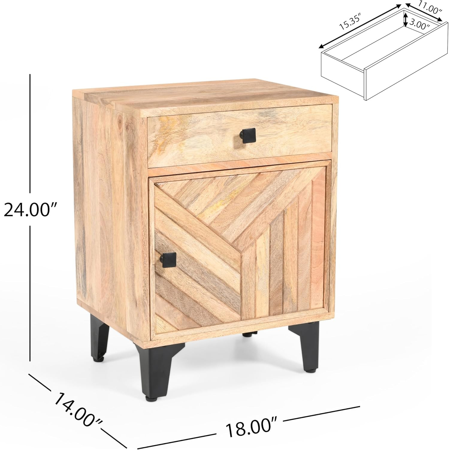 Shinon Mango Wood Nightstand with 1 Drawer, End Table/Sofa/Bed Side Table/Storag